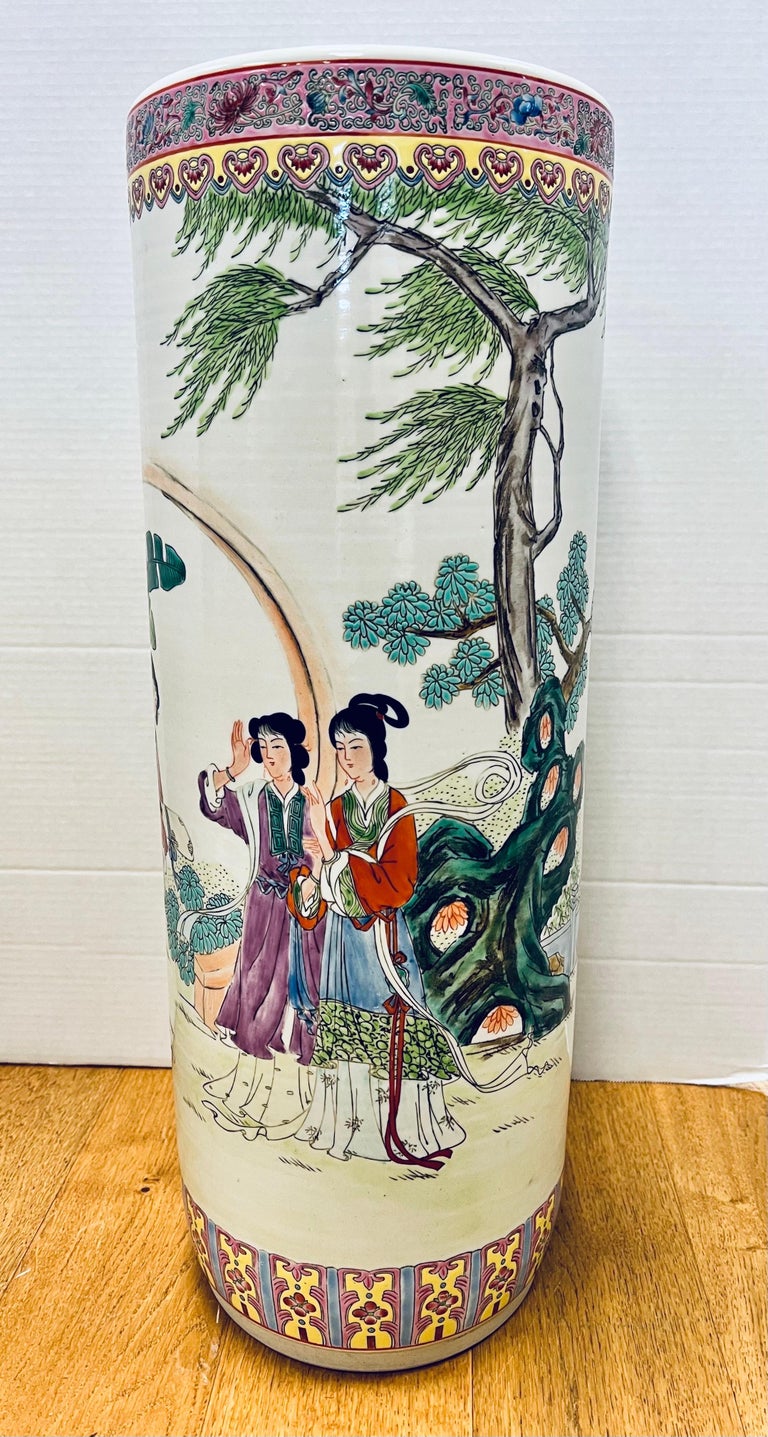 Chinese Porcelain Umbrella Stand Chinese Export Chinoiserie at 1stDibs