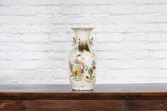 Chinese Porcelain Vase with Hand-Painted Figures and Calligraphy Motifs