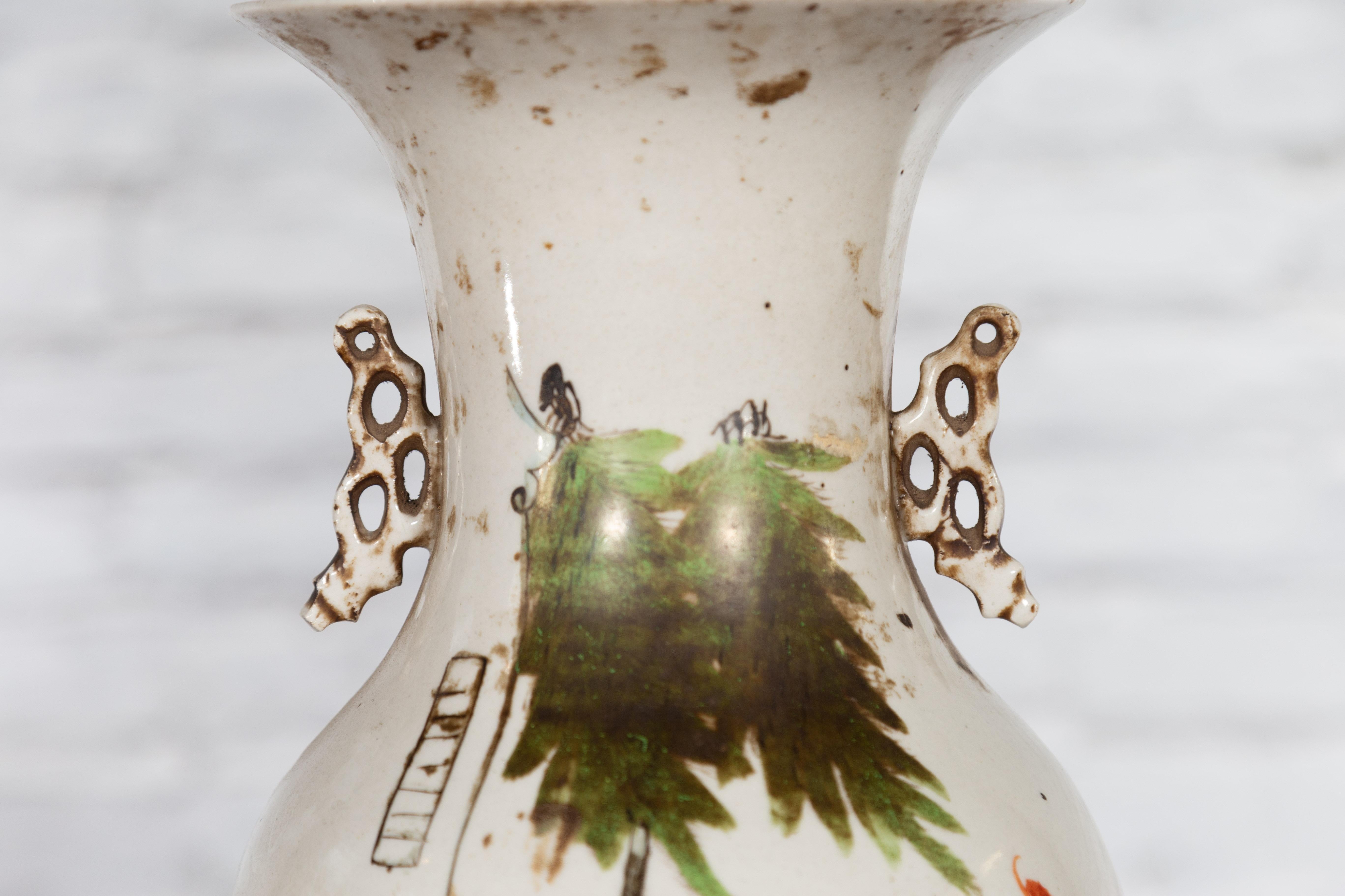 Chinese Porcelain Vase with Hand-Painted Figures and Calligraphy Motifs For Sale 2