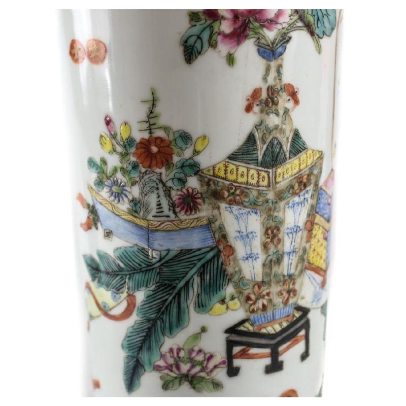 Hand-Painted Chinese Porcelain Vase, Xiangtuiping Shaped, Qionlong Mark, circa 1940 For Sale