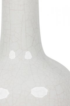 Chinese Porcelain White Crackle Glazed Table Lamp on Carved Wood Base