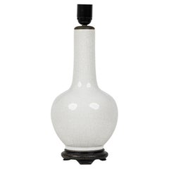 Chinese Porcelain White Crackle Glazed Table Lamp on Carved Wood Base