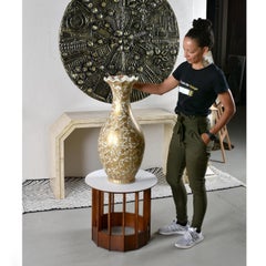 30-Inch Chinese Porcelain Yuhuchunping Vase with Gold Botanical Design