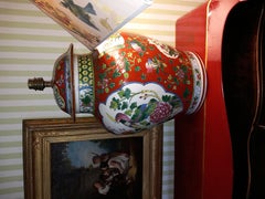 Chinese Potiche Mounted In Lamp birds and flowers