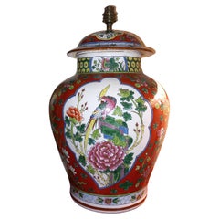 Chinese Potiche Mounted In Lamp birds and flowers