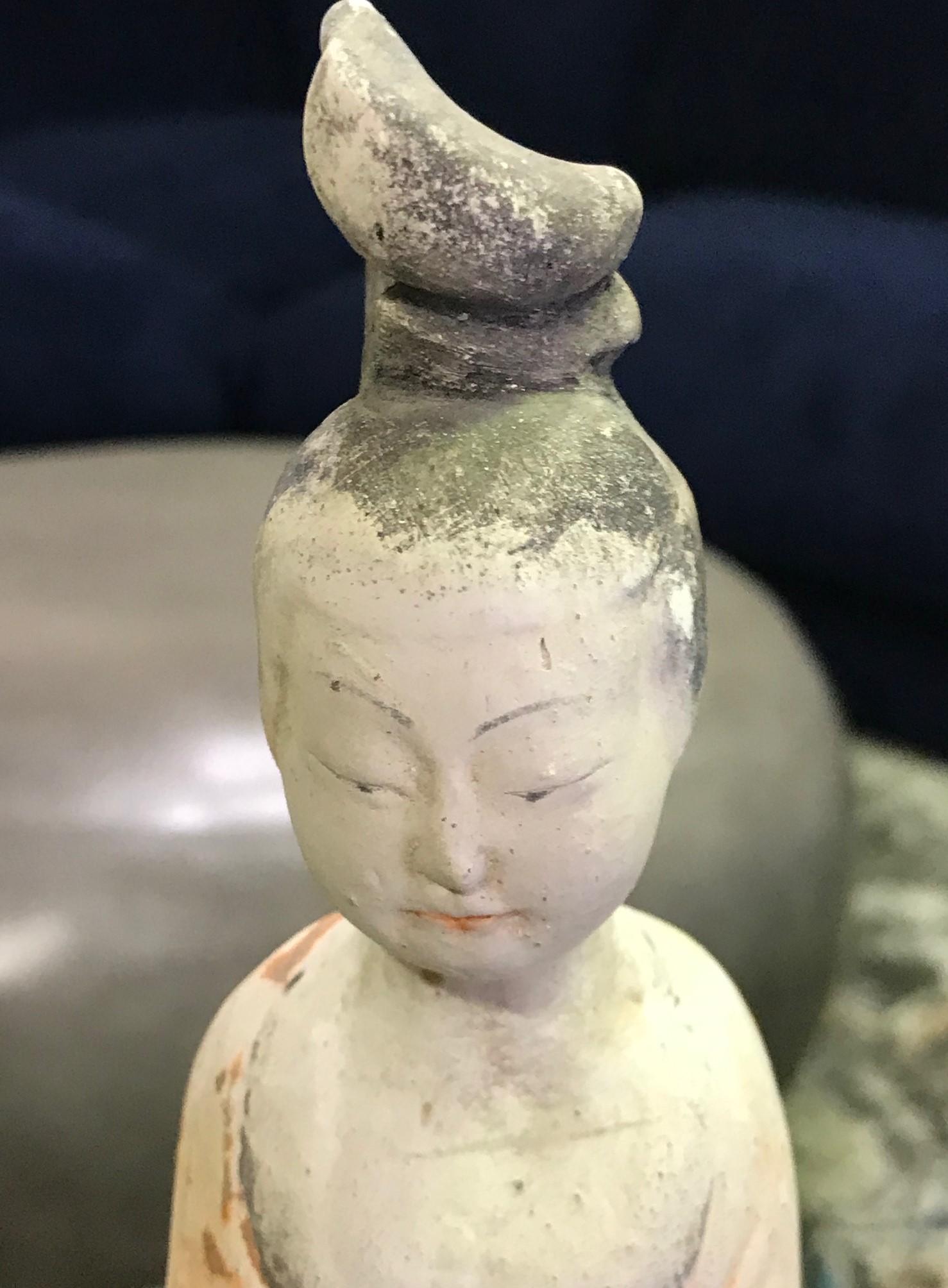 Chinese Pottery Ceramic Glazed Mud Figure of Court Lady Tang Dynasty with Stand For Sale 5