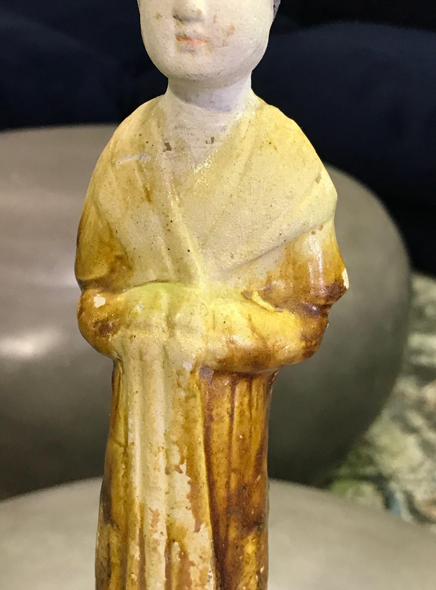 Chinese Pottery Ceramic Glazed Mud Figure of Court Lady Tang Dynasty with Stand For Sale 1