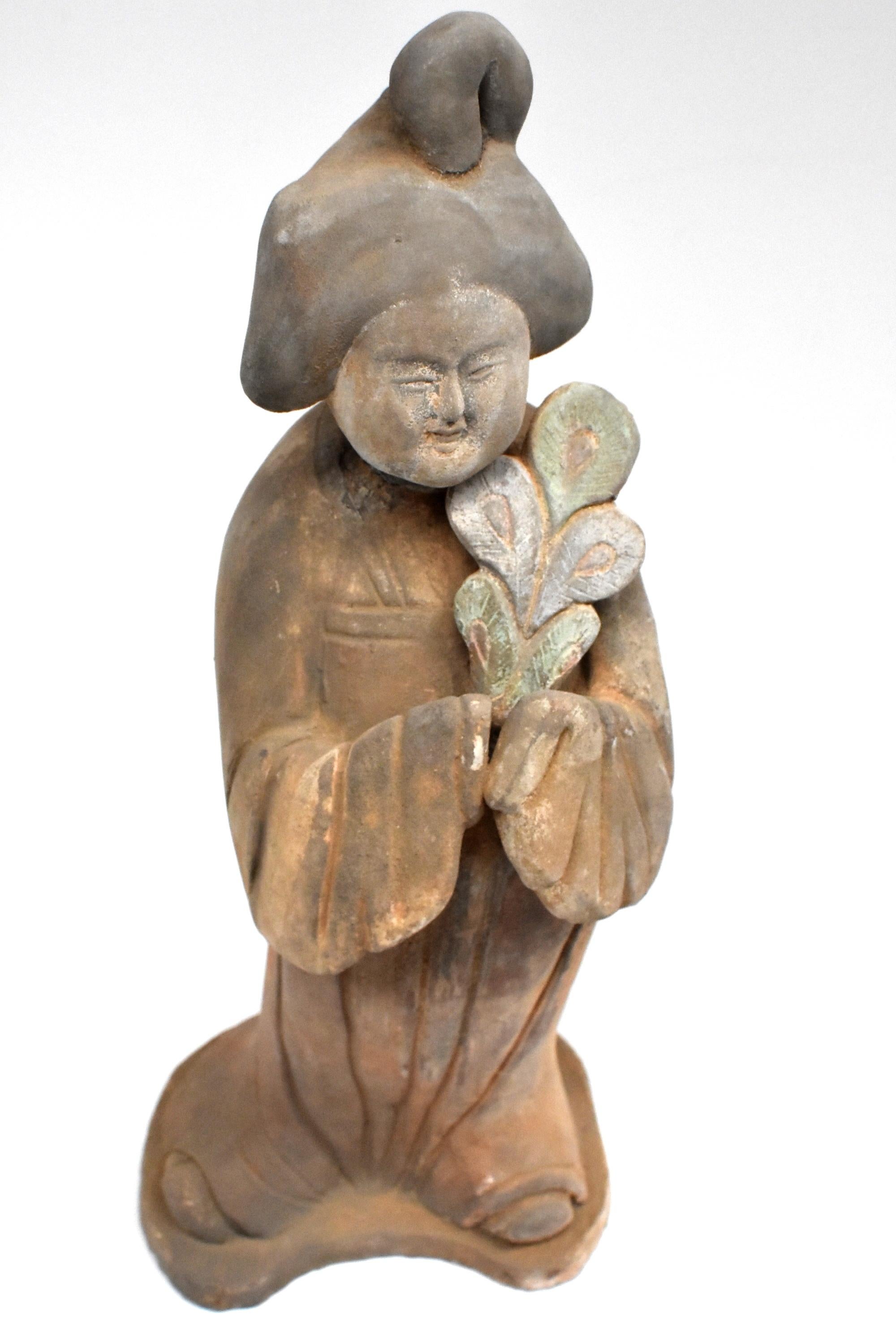 Chinese Terracotta Court Lady with Peacock Feather, Tang Style 9