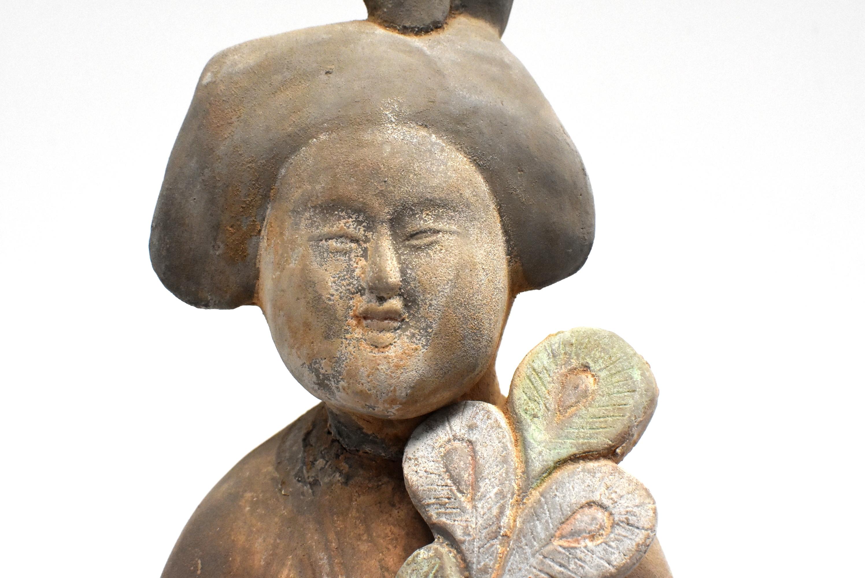 Chinese Terracotta Court Lady with Peacock Feather, Tang Style 12