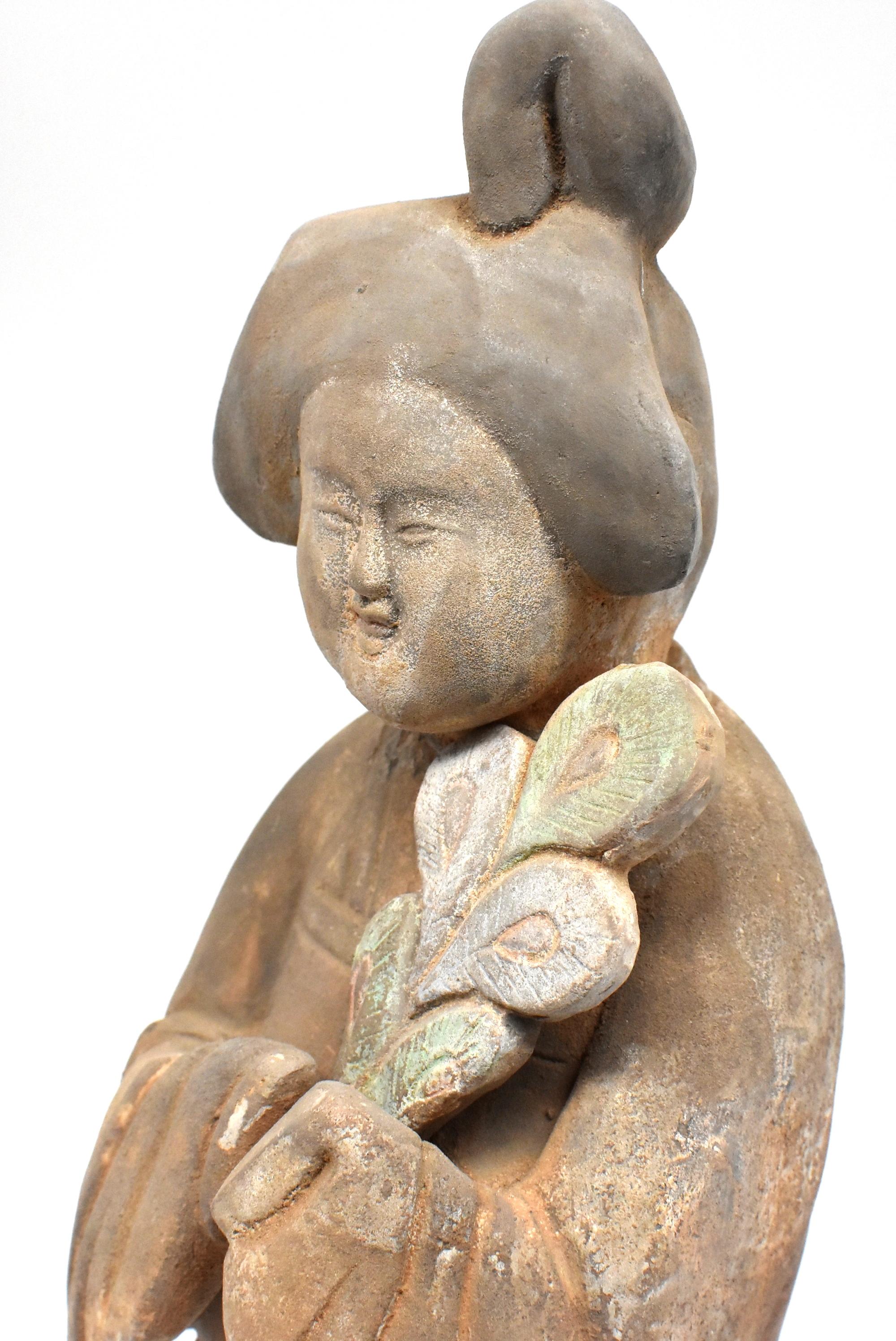 Chinese Terracotta Court Lady with Peacock Feather, Tang Style 13