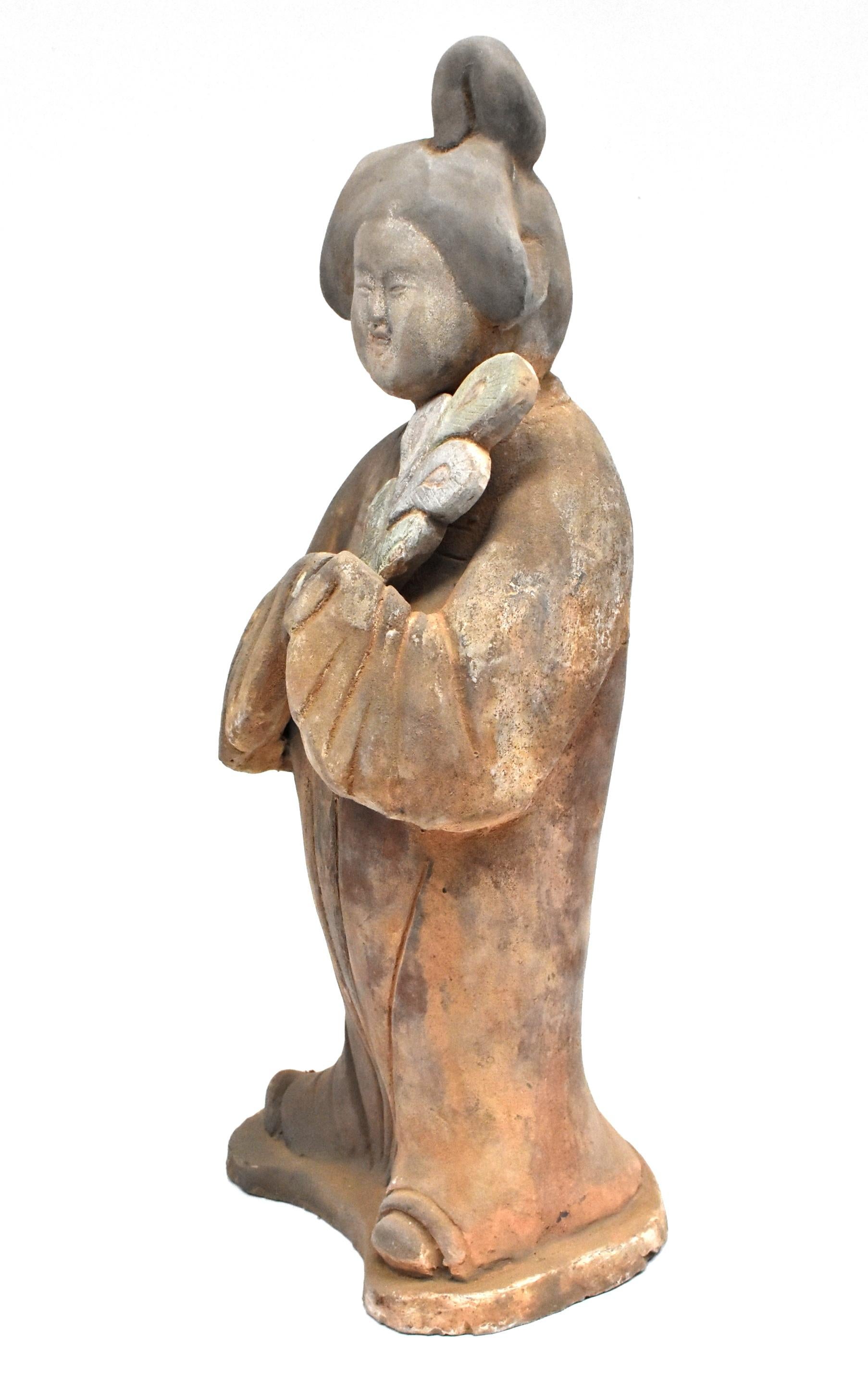 Chinese Terracotta Court Lady with Peacock Feather, Tang Style 2
