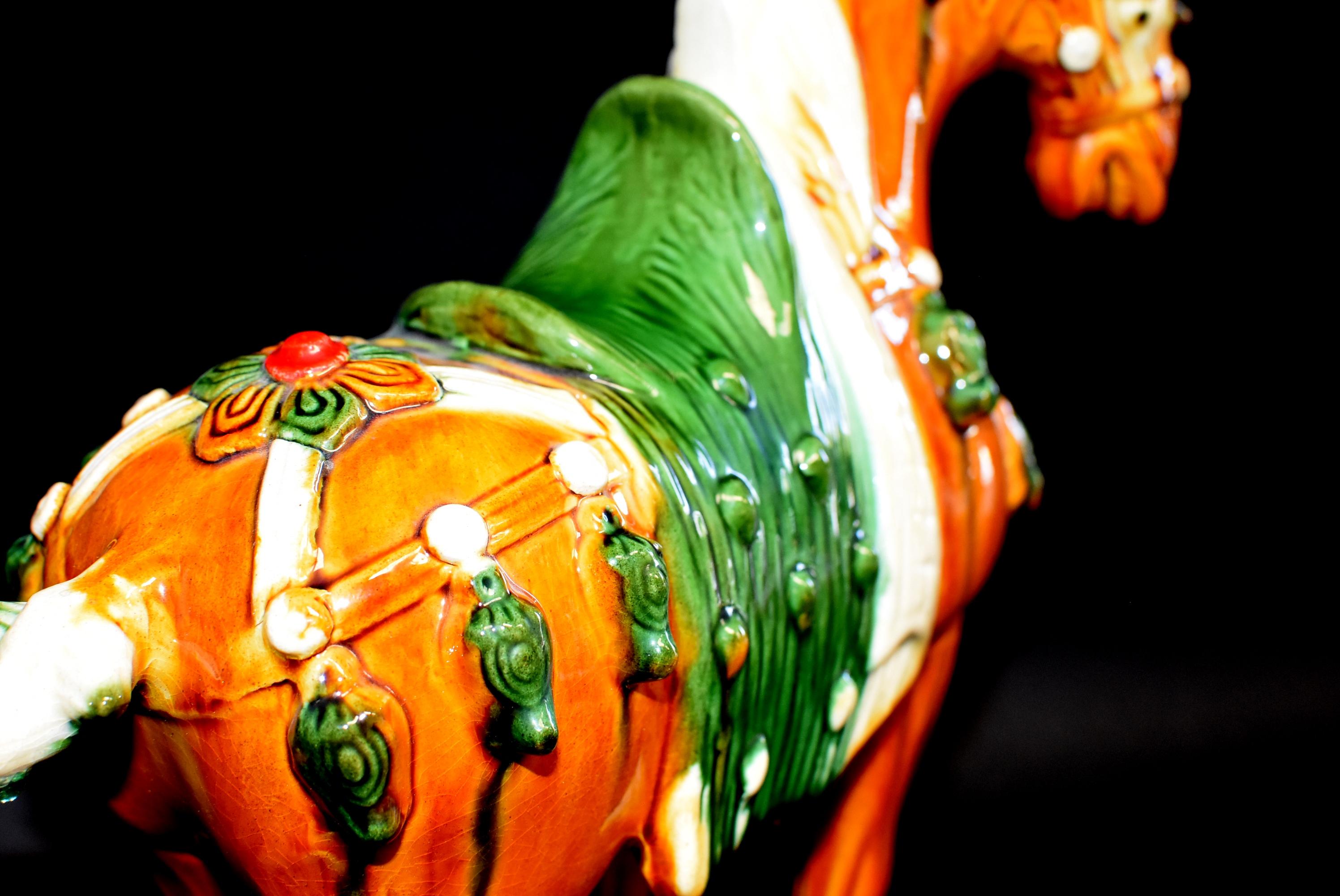 Chinese Pottery Horse Sancai Glazed with Green Saddle 6