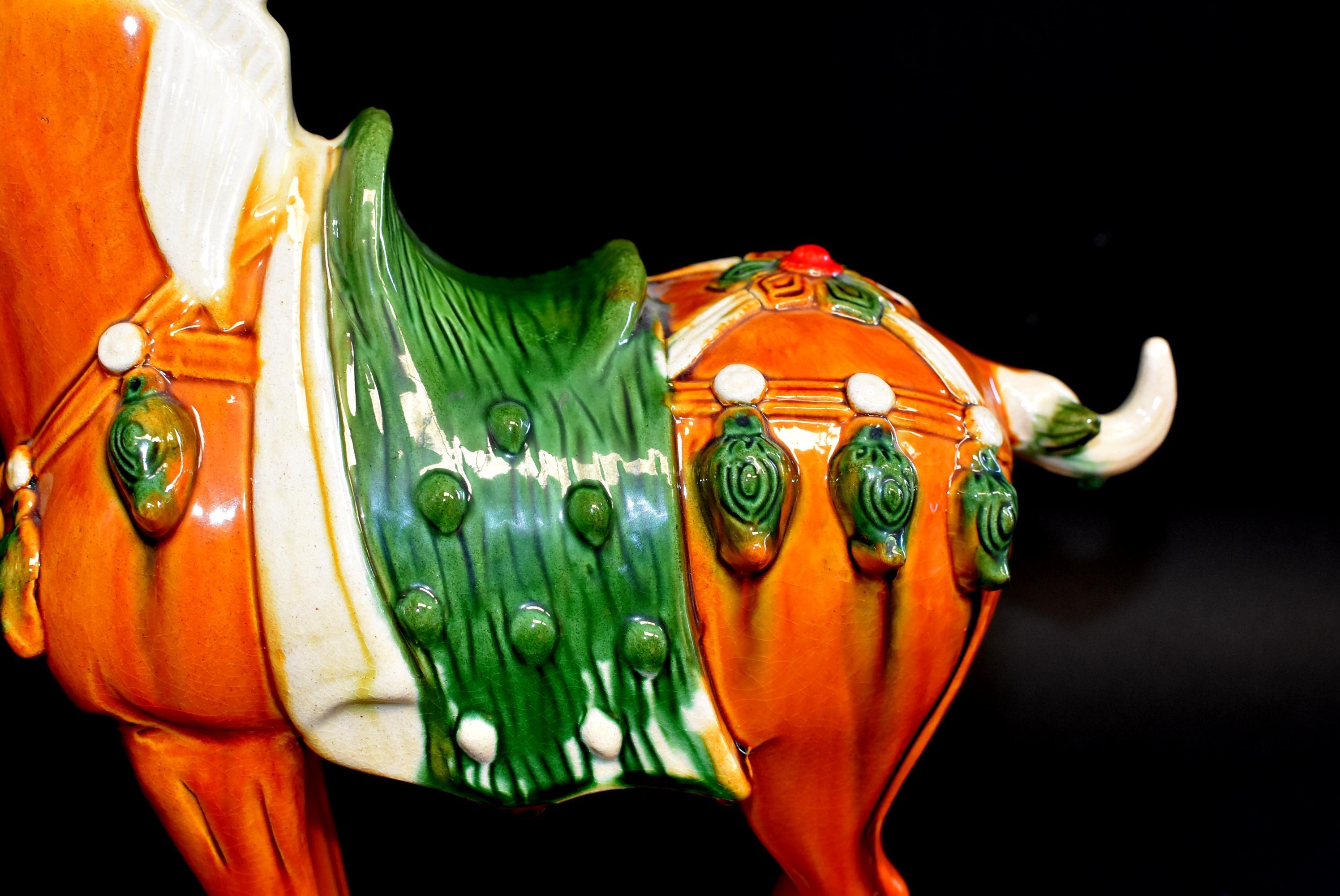 Chinese Pottery Horse Sancai Glazed with Green Saddle 7