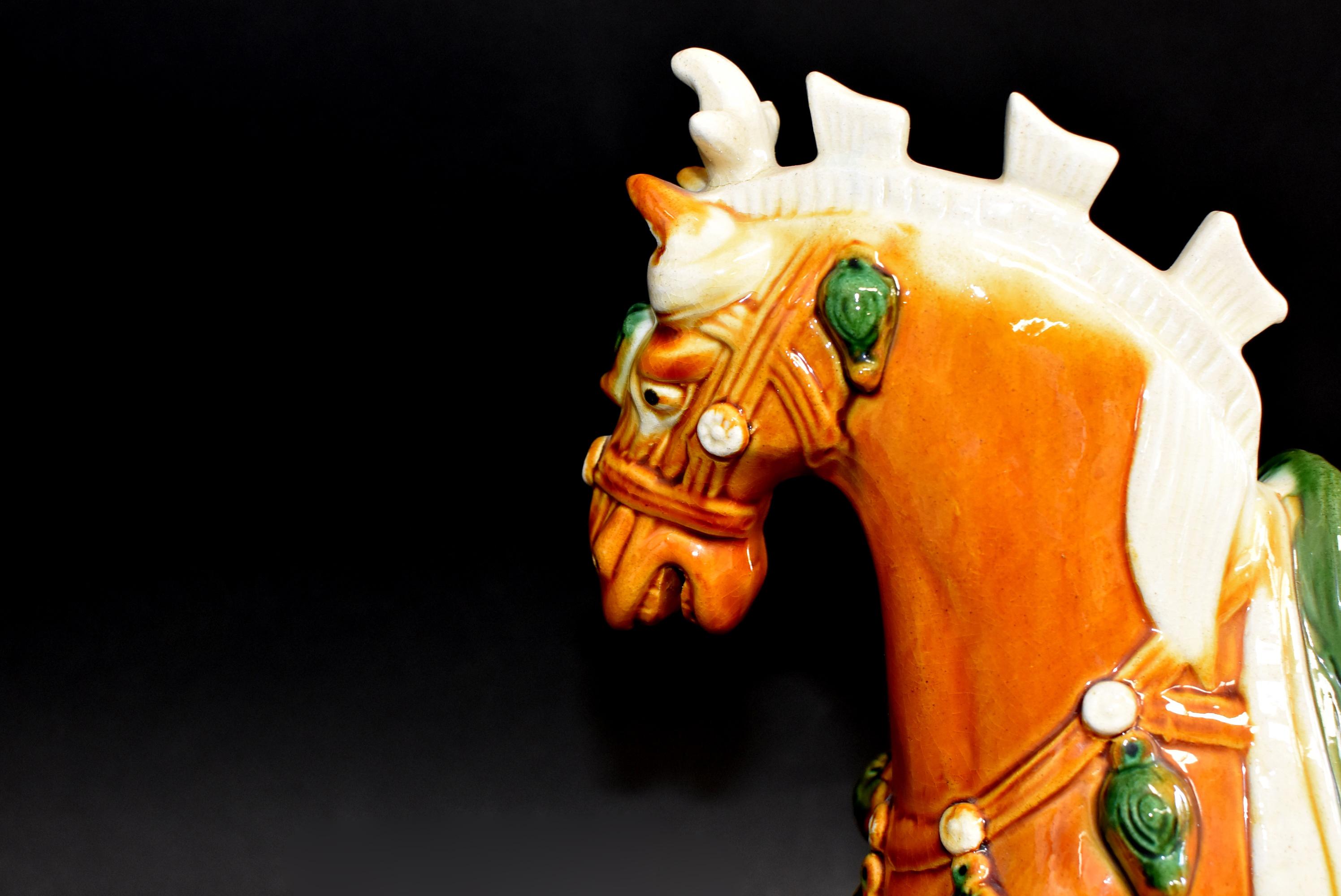Chinese Pottery Horse Sancai Glazed with Green Saddle 8