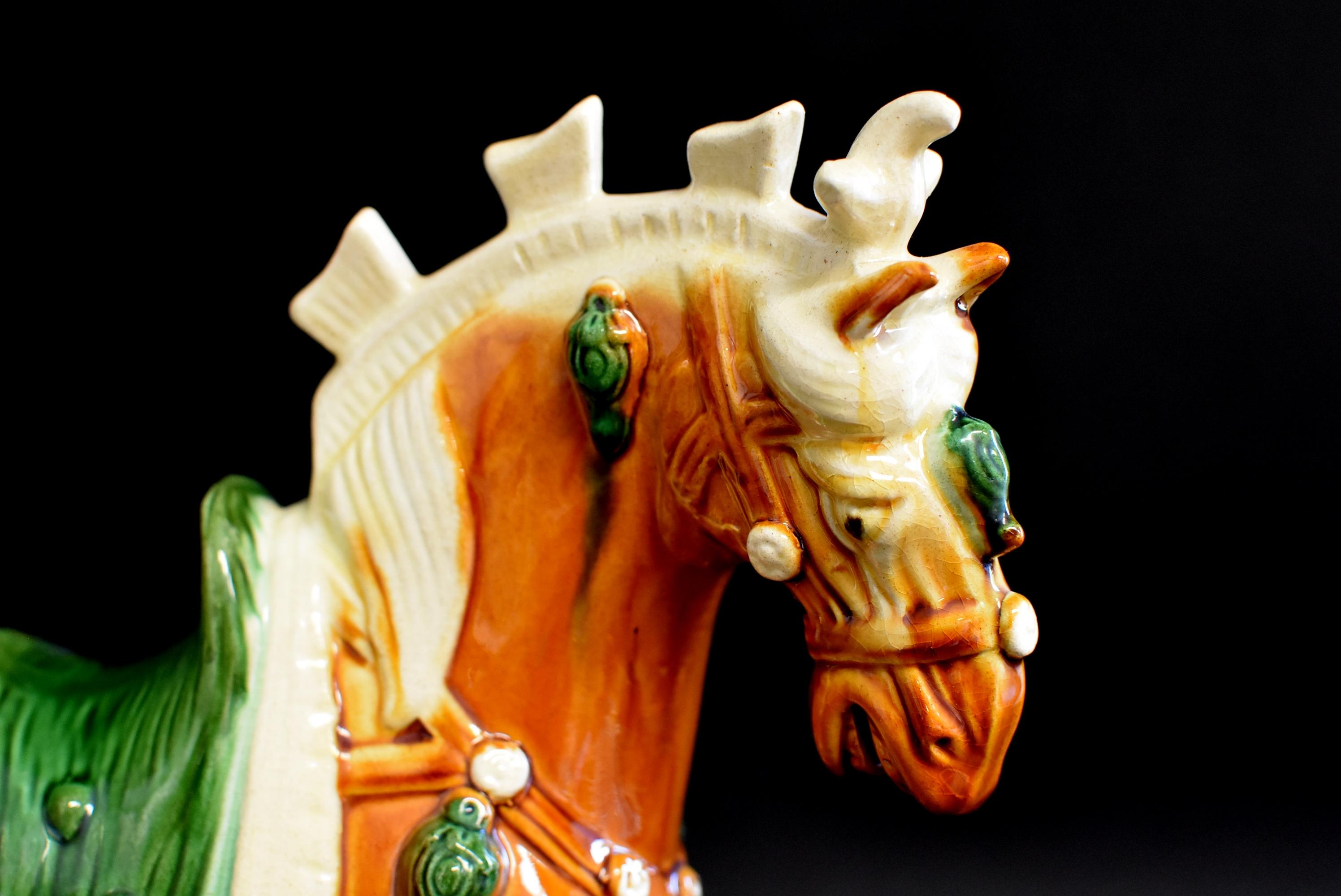 Chinese Pottery Horse Sancai Glazed with Green Saddle 9