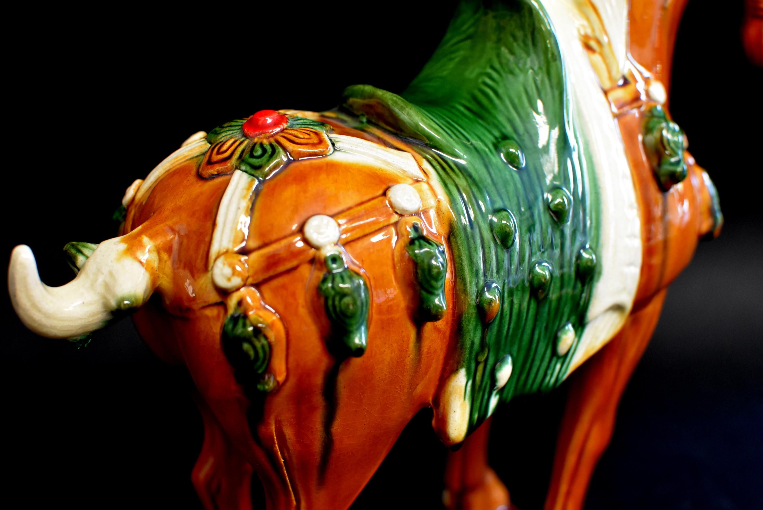 Chinese Pottery Horse Sancai Glazed with Green Saddle 11