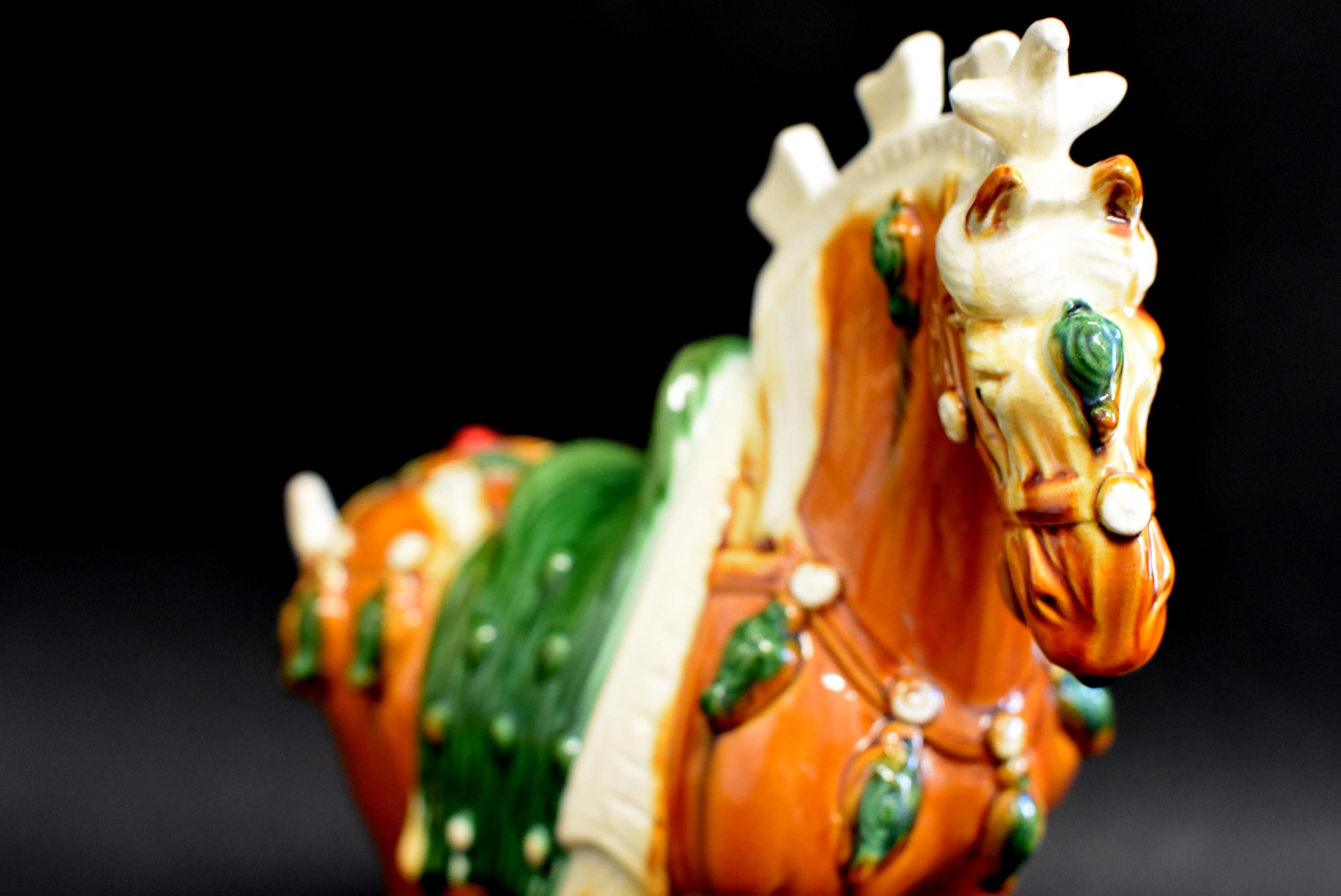 Chinese Pottery Horse Sancai Glazed with Green Saddle 13