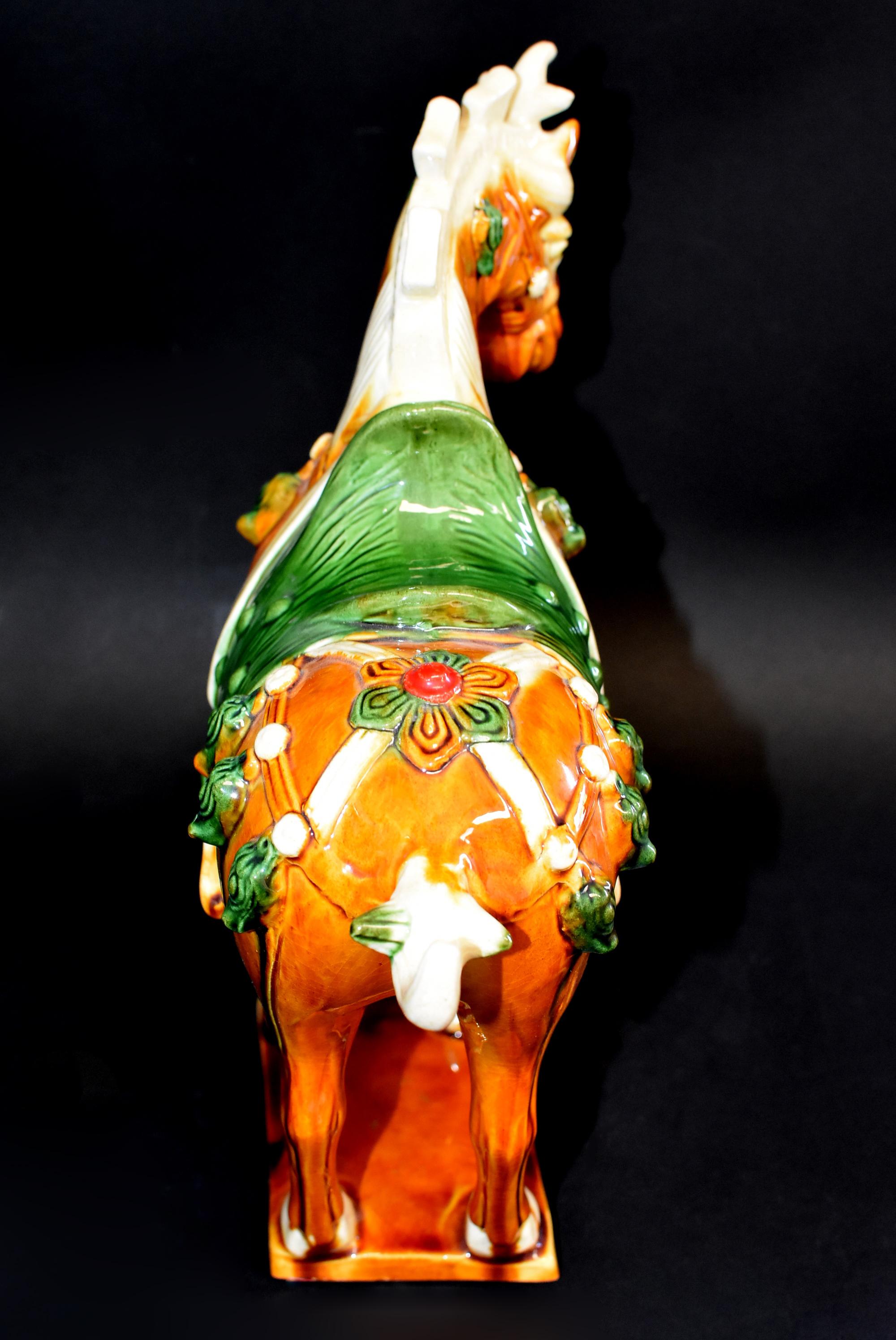 Chinese Pottery Horse Sancai Glazed with Green Saddle 14
