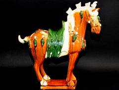 Chinese Pottery Horse Sancai Glazed with Green Saddle