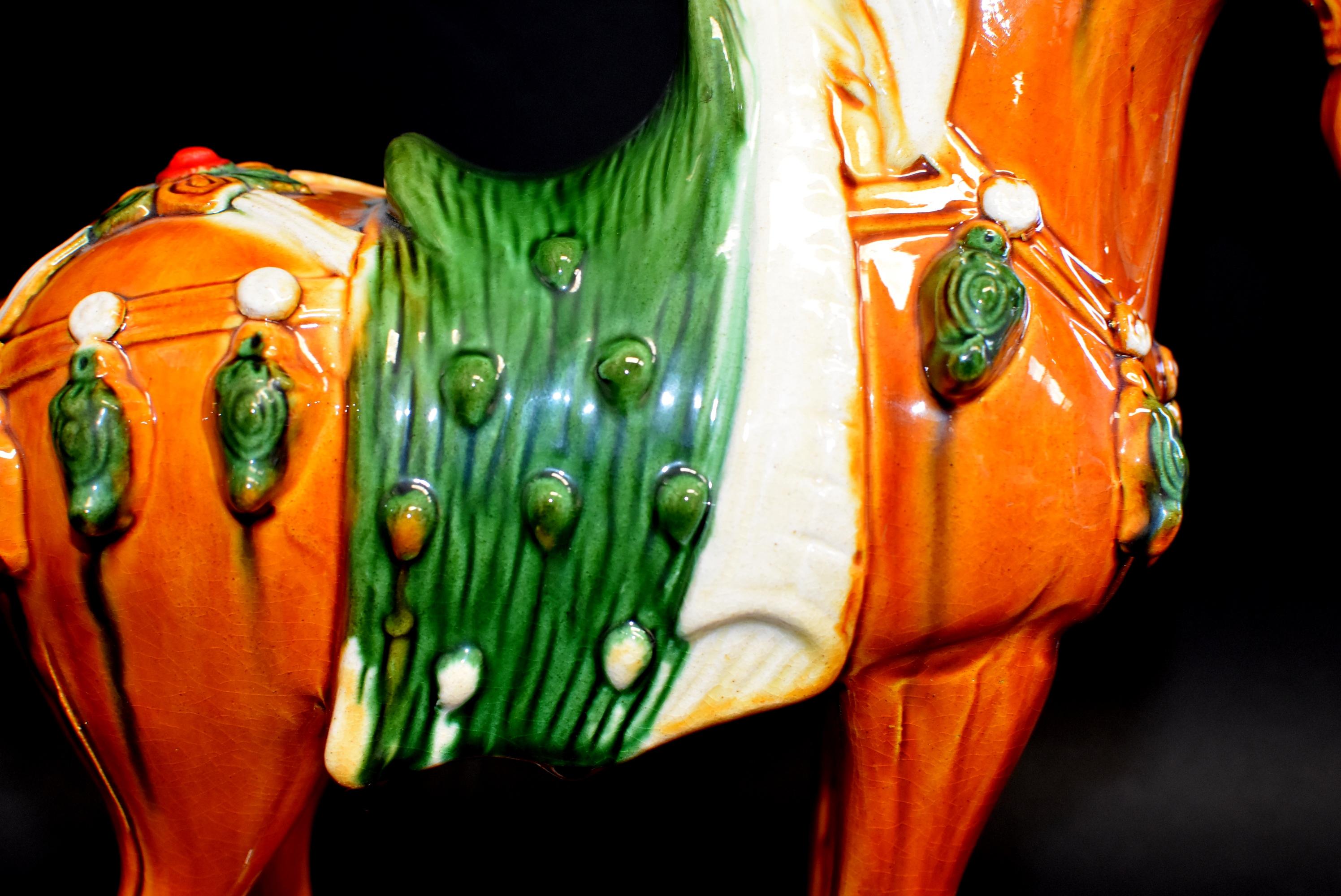 Chinese Pottery Horse Sancai Glazed with Green Saddle 1