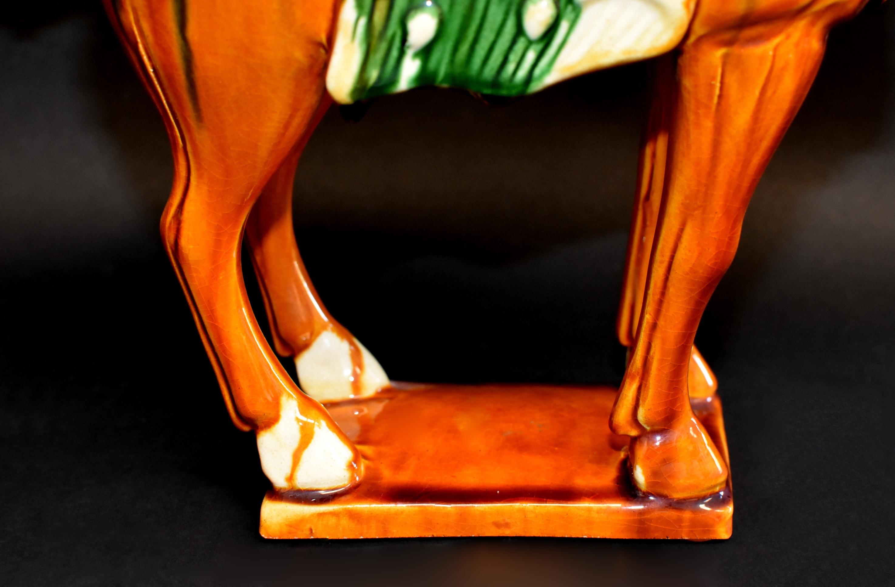 Chinese Pottery Horse Sancai Glazed with Green Saddle 3