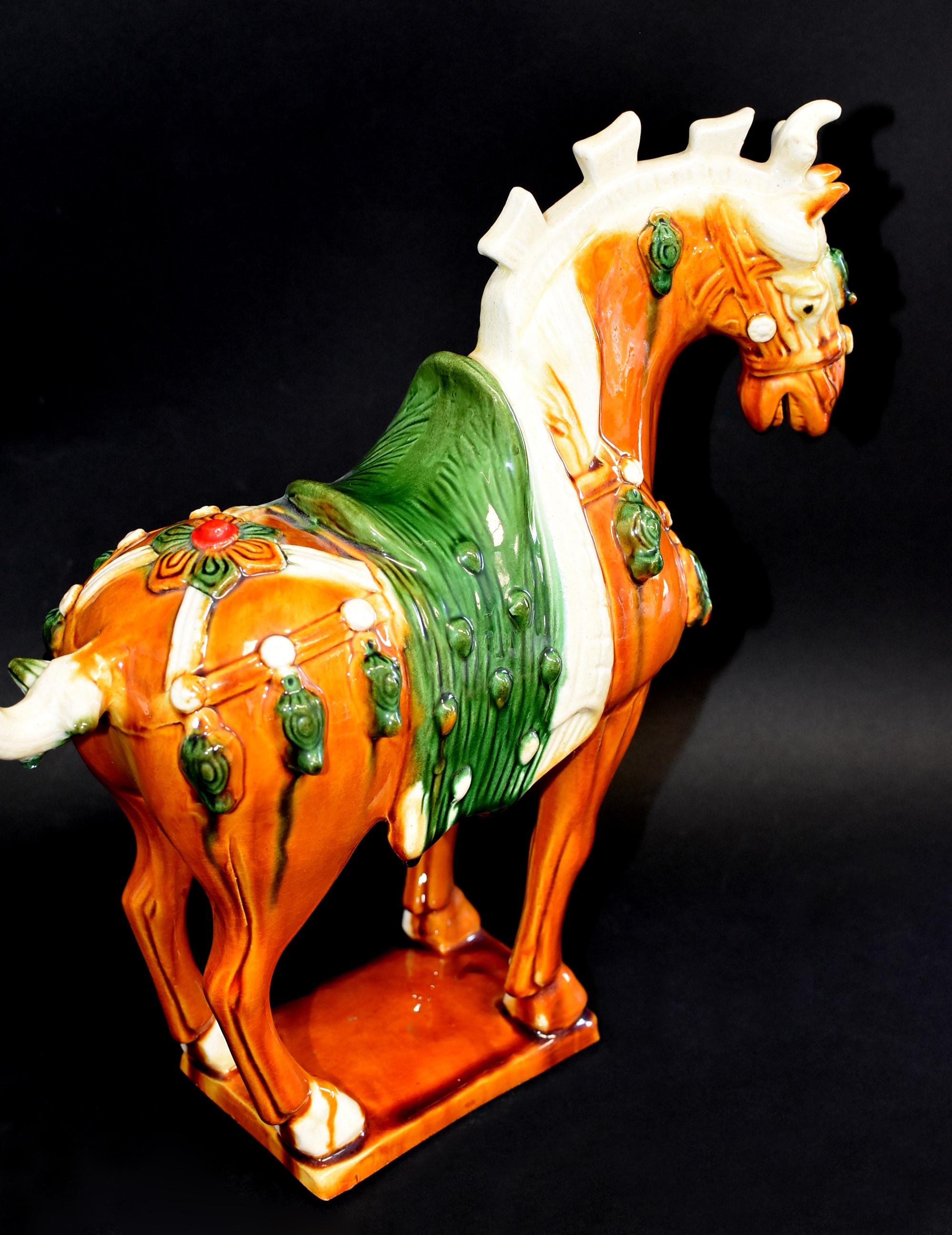 Chinese Pottery Horse Sancai Glazed with Green Saddle 5