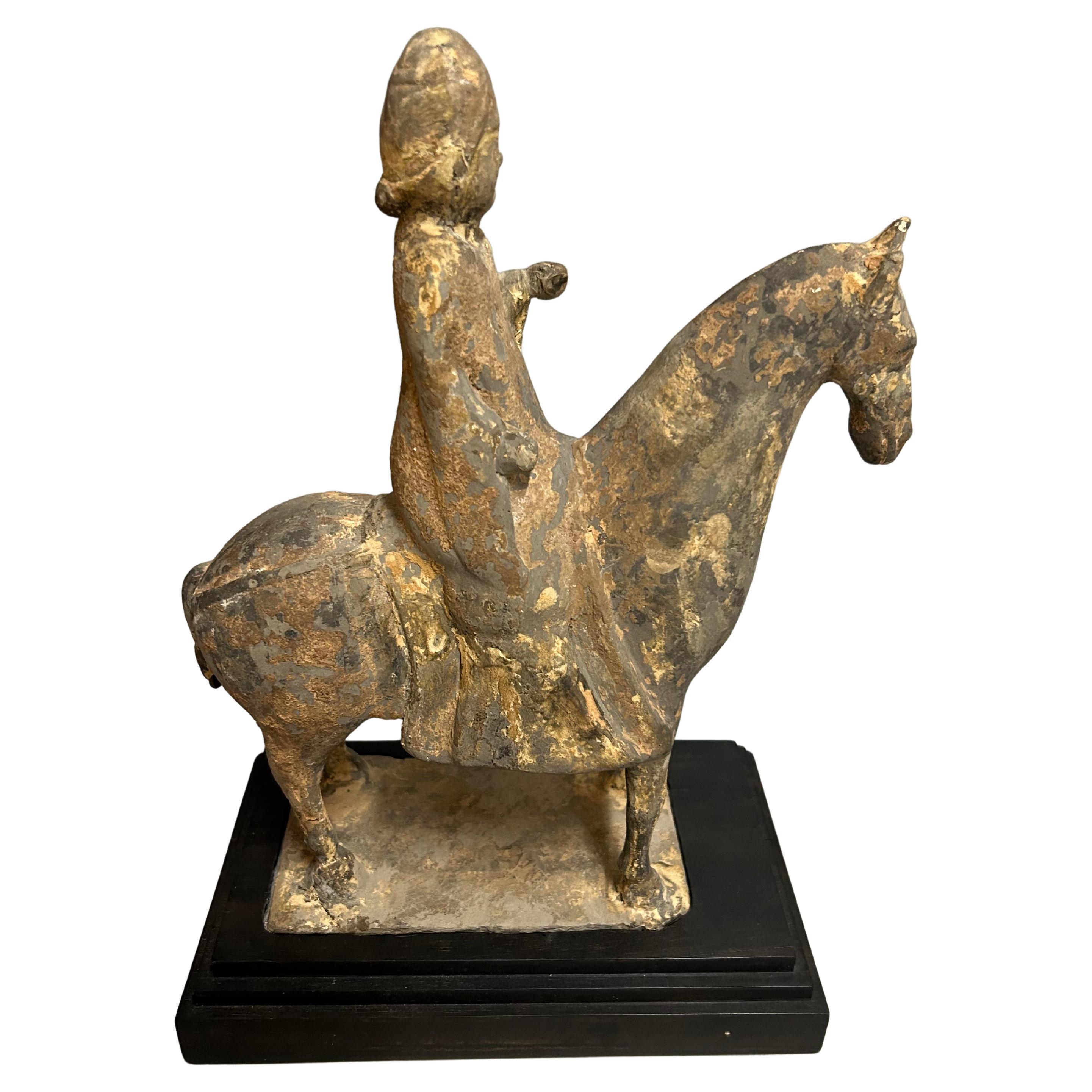 on fitted wooden base (base is included with this item); 3in(D) x 8in(W) x 9.5in(H) are the dimensions of the pottery piece only (not including the wooden base); provenance: collection of Frank Sarnoff (New York), and then part of the collection of