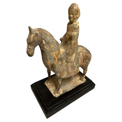 Cheval et cavalier en poterie chinoise, dynastie Wei du Nord