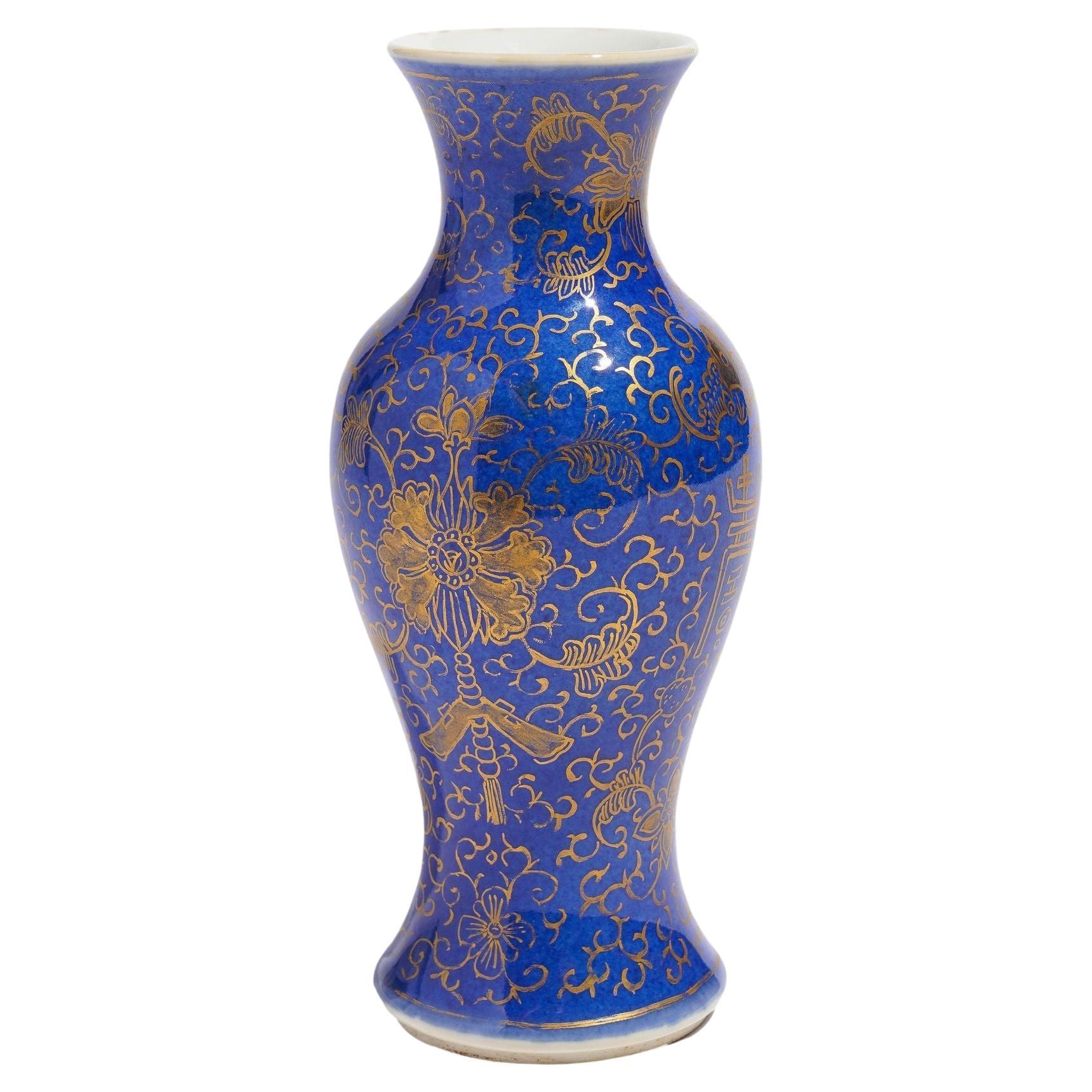 Chinese powder blue baluster form vase decorated with gilt tracery, 1800's