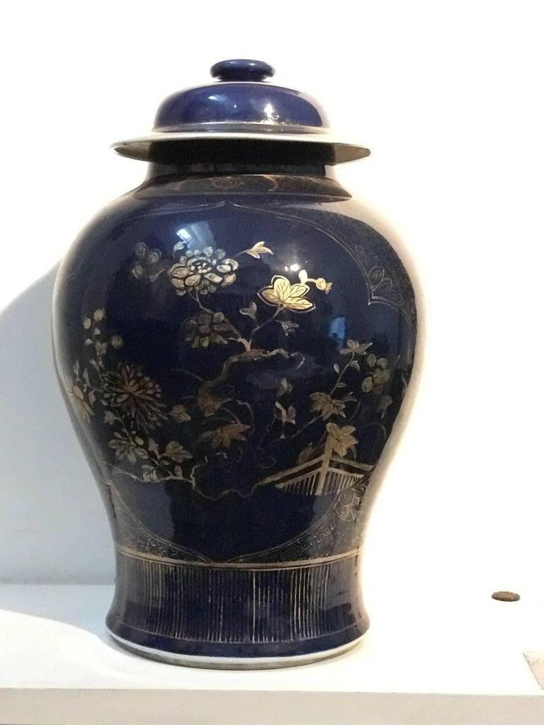 XVIIIe siècle Pots chinois décorés en bleu poudre et doré, 18e siècle en vente