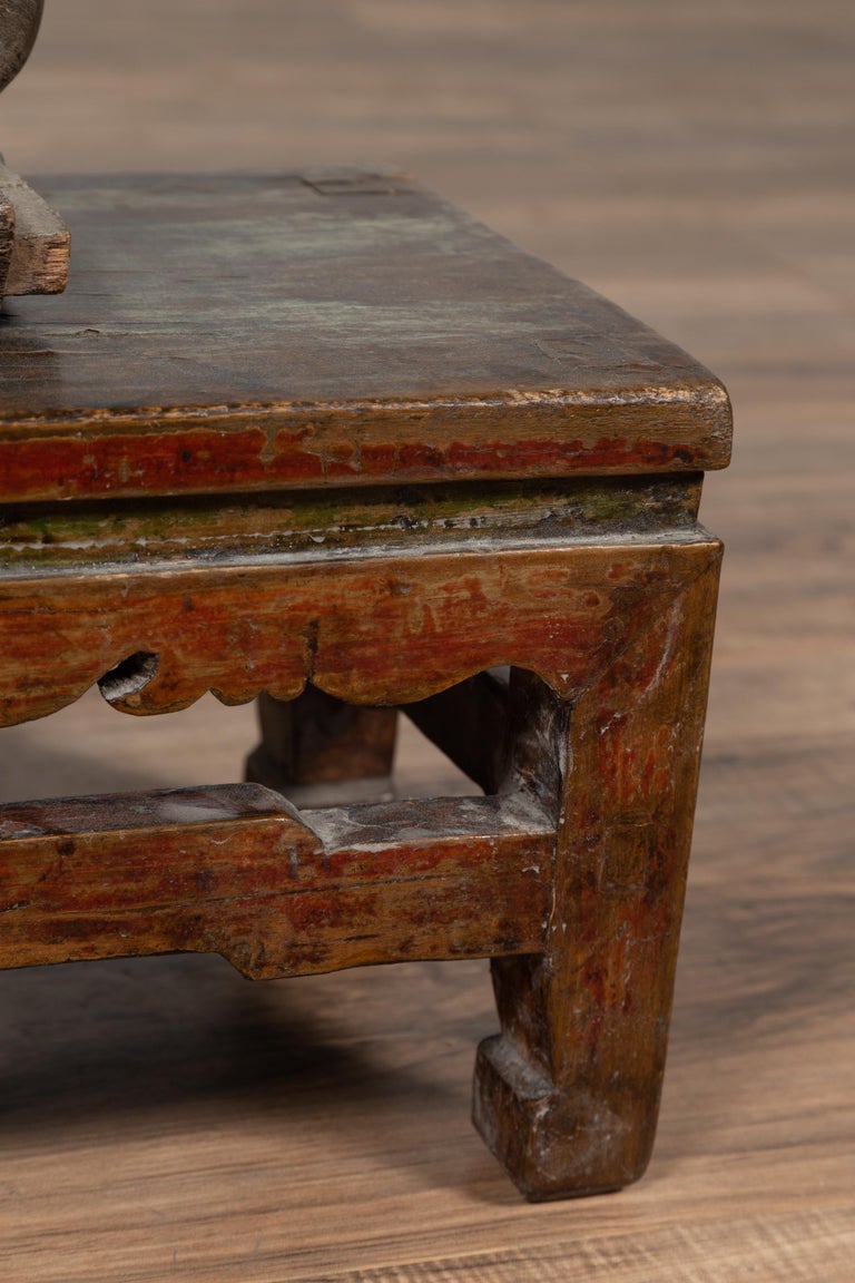 Chinese Primitive Low Prayer Table with Multicolor Underglaze Design