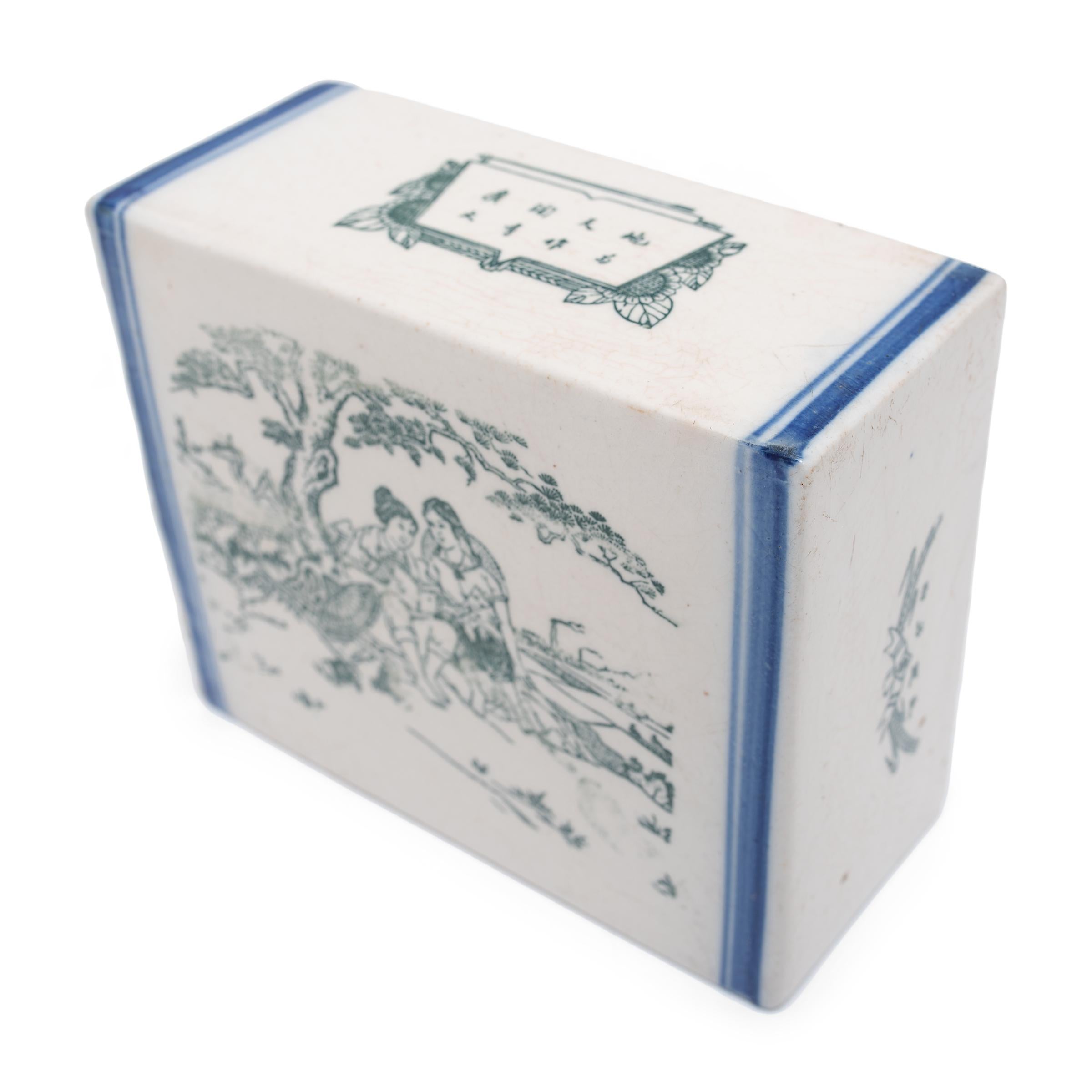 Chinesische bedruckte blau-weiße Kopfstütze (Chinesischer Export) im Angebot
