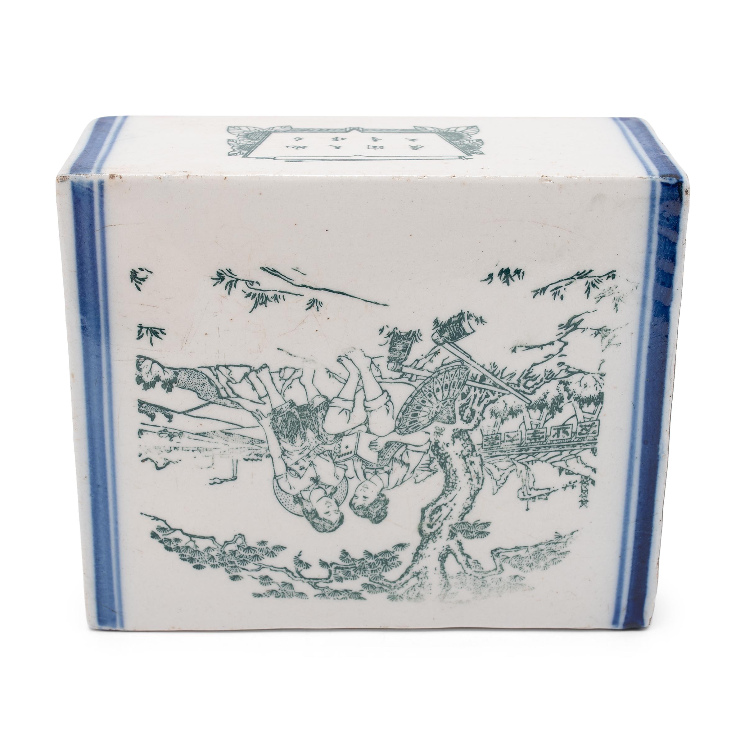 20th Century Chinese Printed Blue and White Headrest For Sale