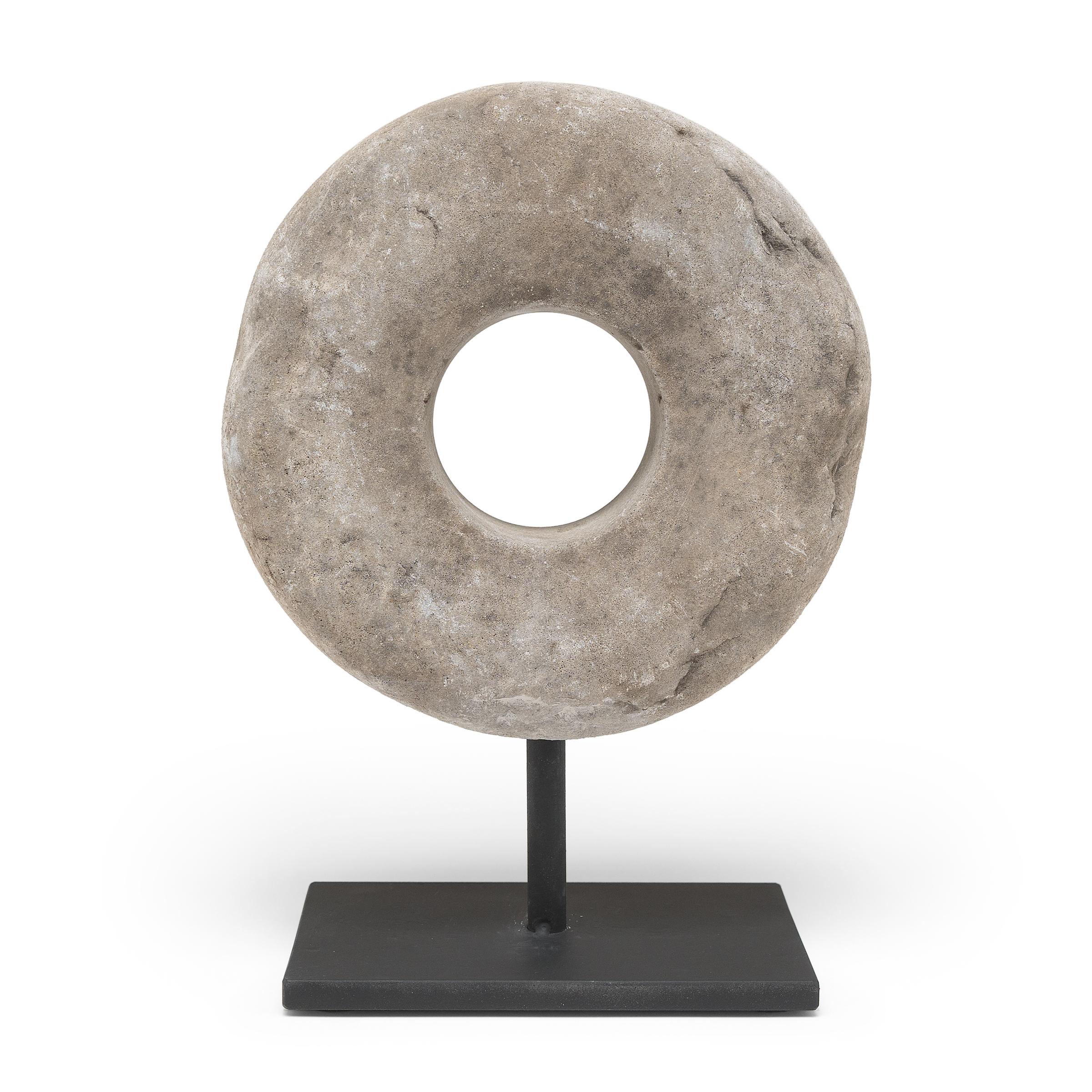 Organic Modern Chinese Prosperity Stone Disc, c. 1900 For Sale