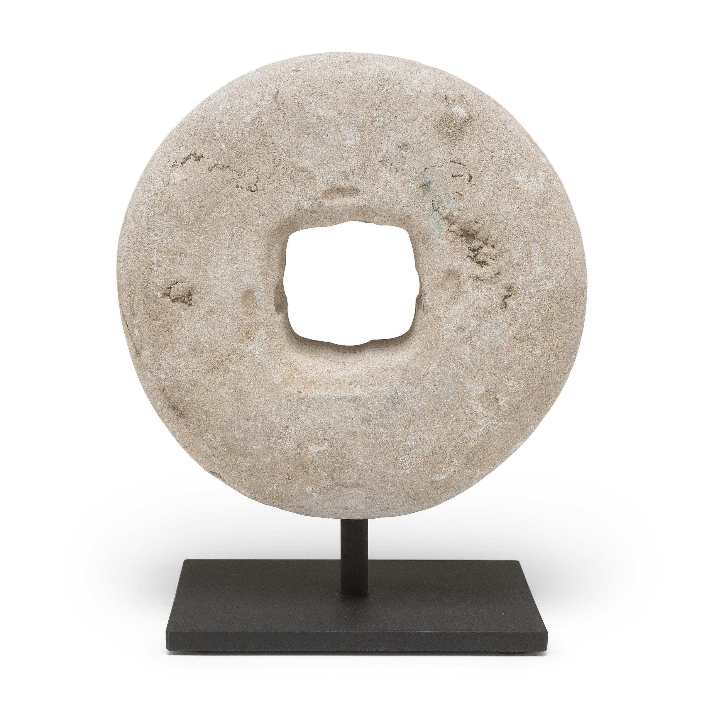 Organic Modern Chinese Prosperity Stone Disc, c. 1900 For Sale
