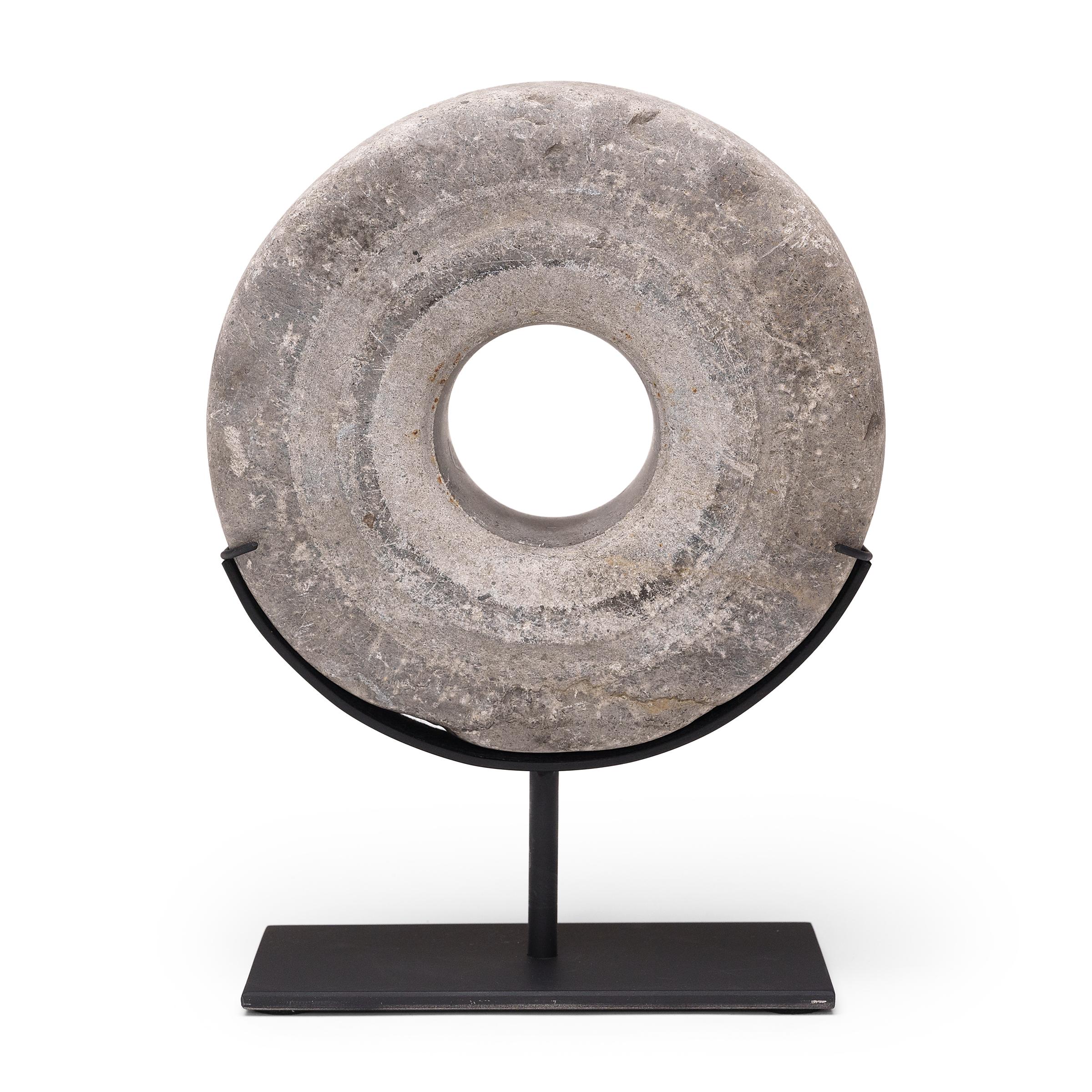Organic Modern Chinese Prosperity Stone Disc, c. 1900 For Sale