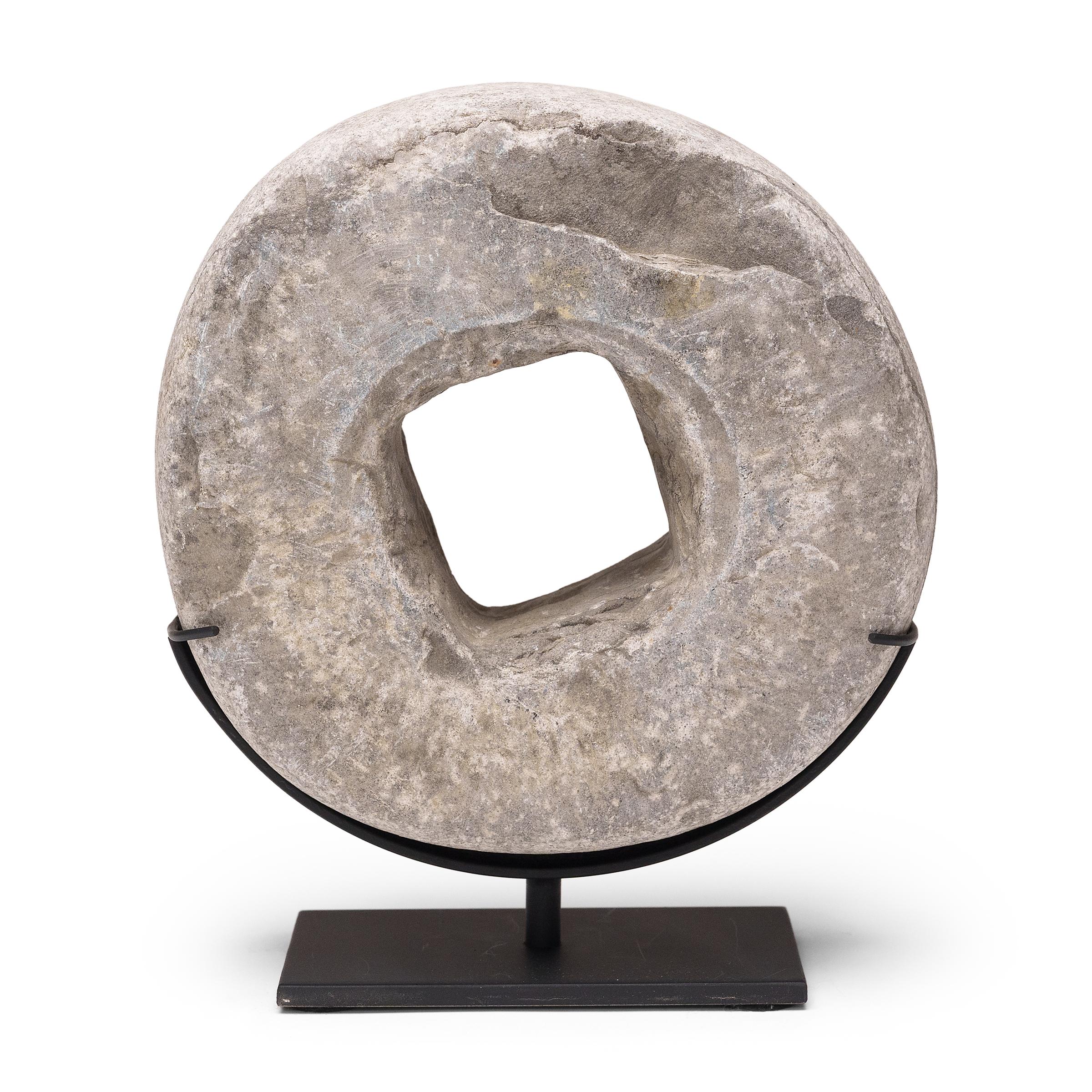 Organic Modern Chinese Prosperity Stone Disc, c. 1900 For Sale