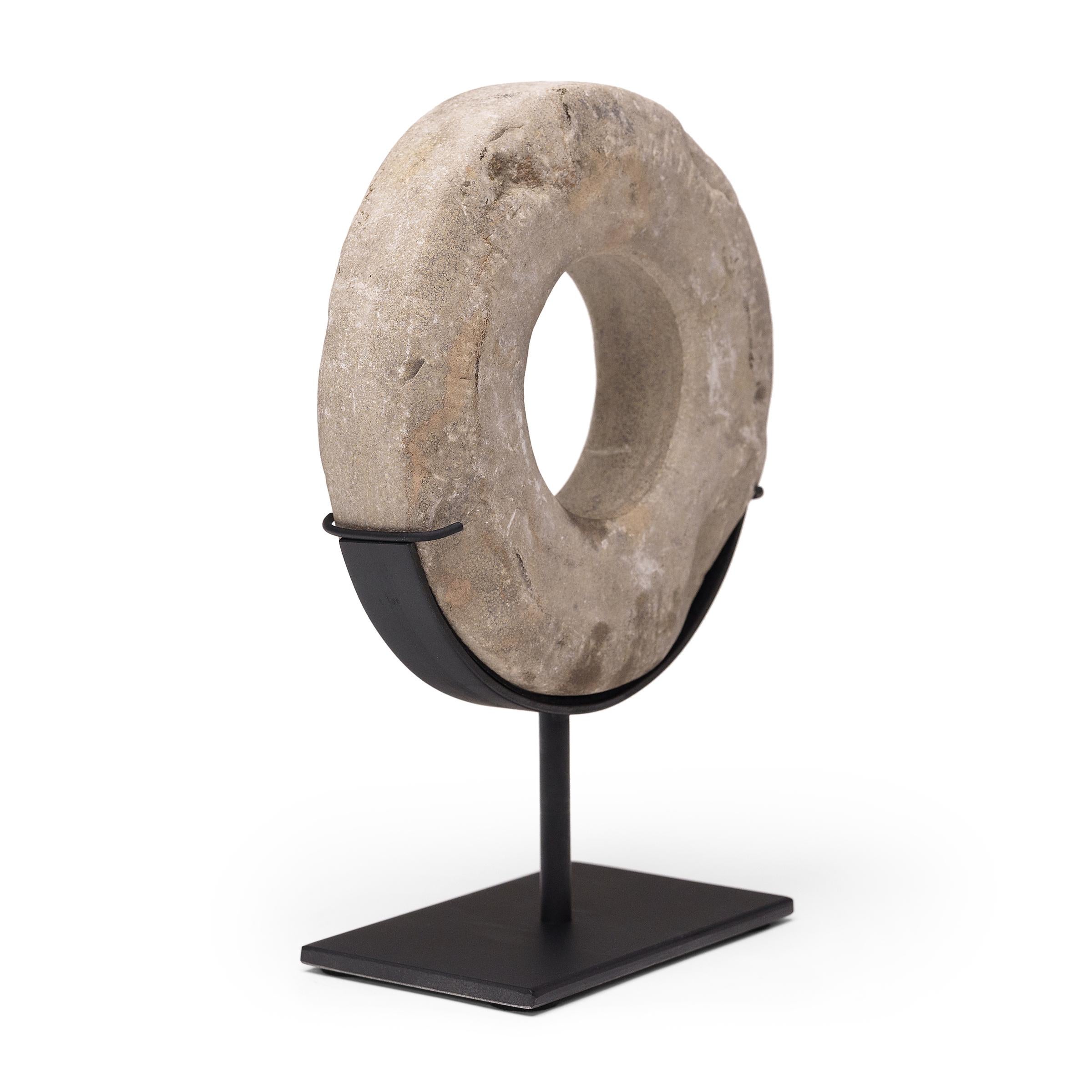 Organic Modern Chinese Prosperity Stone Disc, c. 1900 For Sale