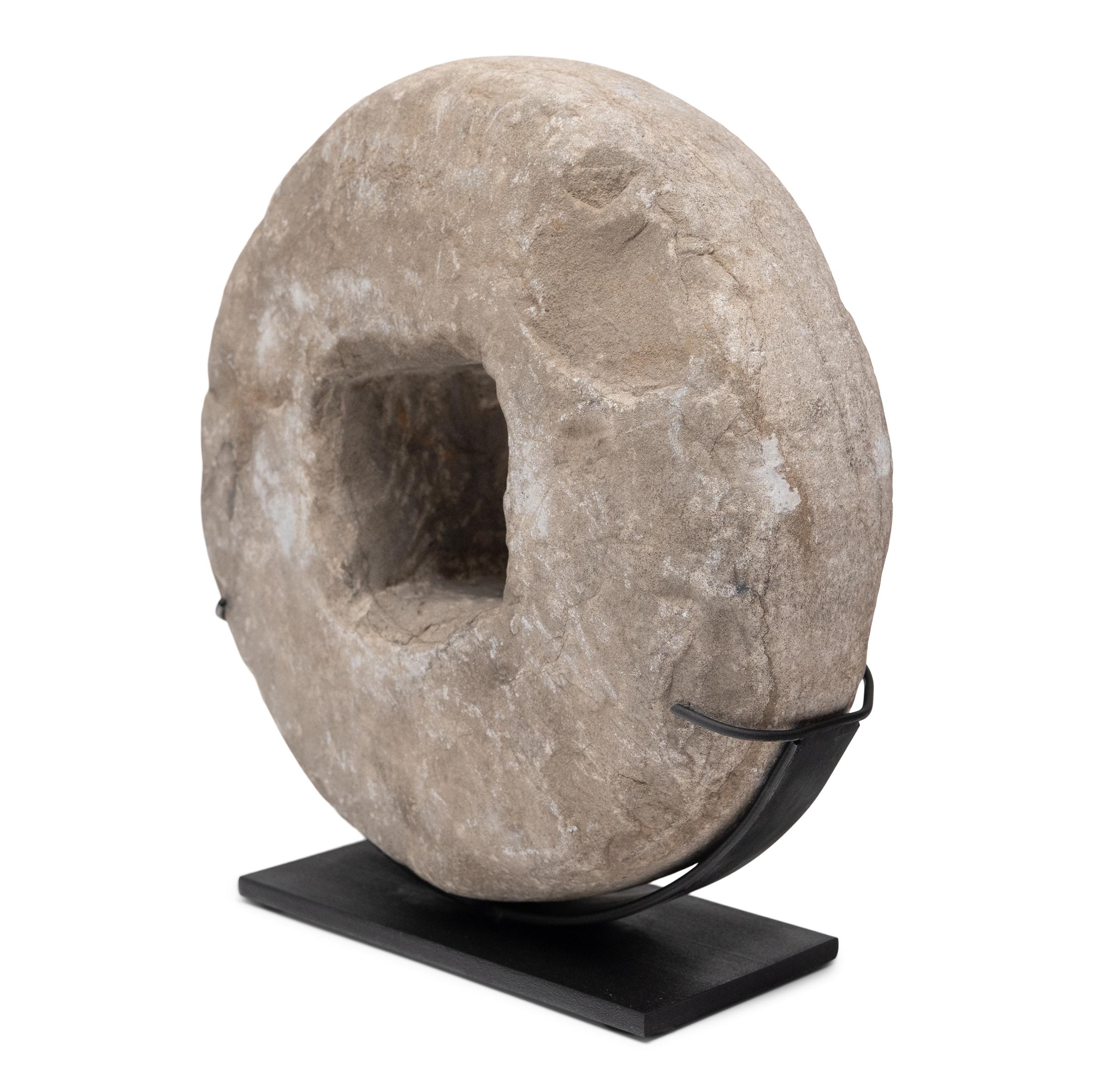 Organic Modern Chinese Prosperity Stone Disc, c. 1900 For Sale