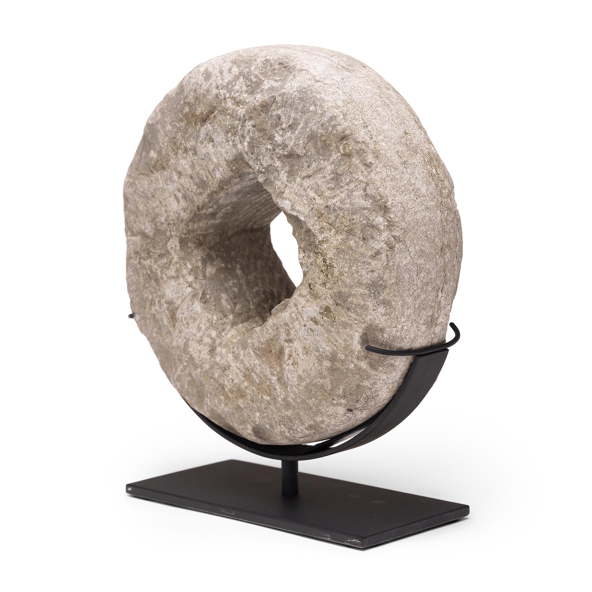 Carved Chinese Prosperity Stone Disc, c. 1900 For Sale