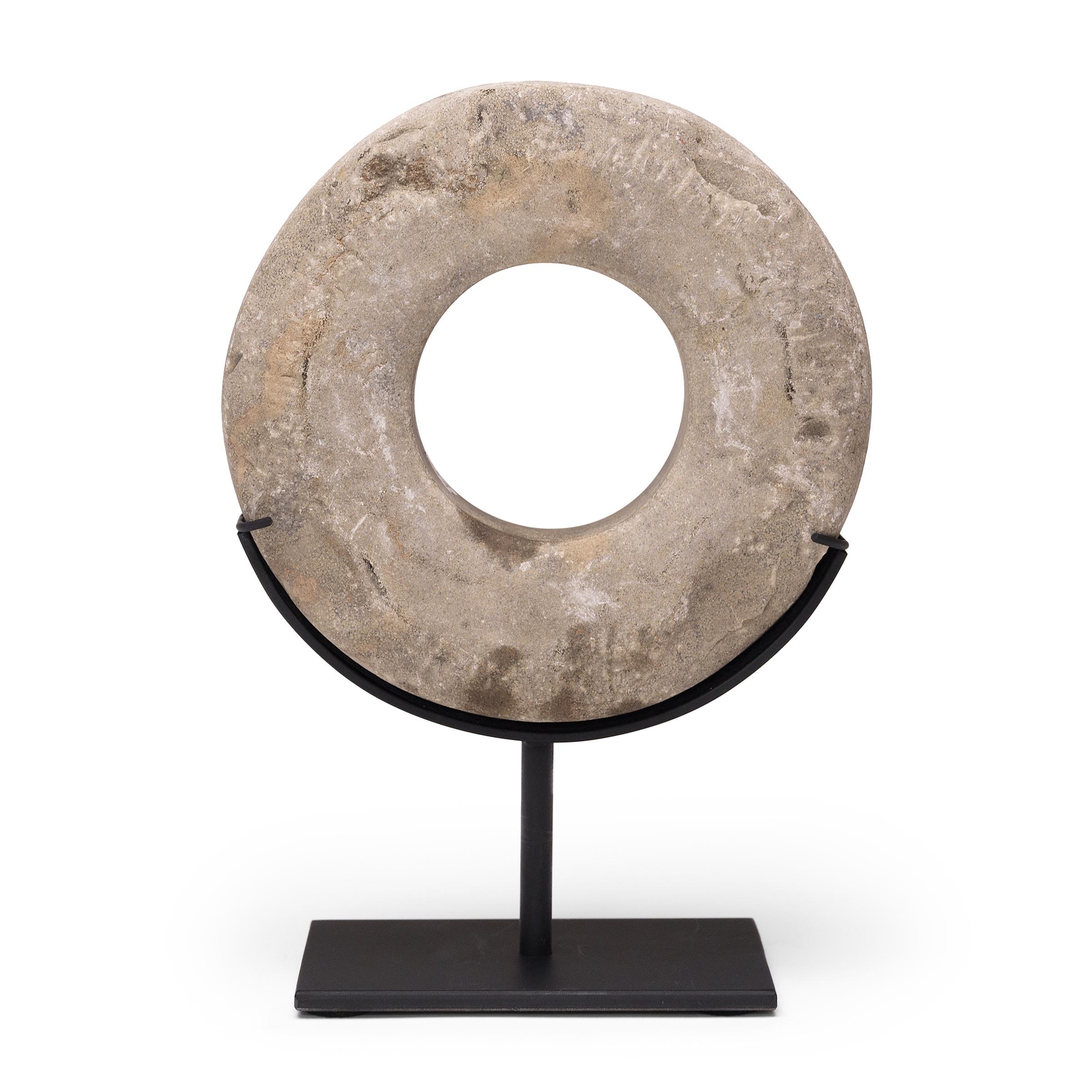 Chinese Prosperity Stone Disc, c. 1900 In Good Condition For Sale In Chicago, IL