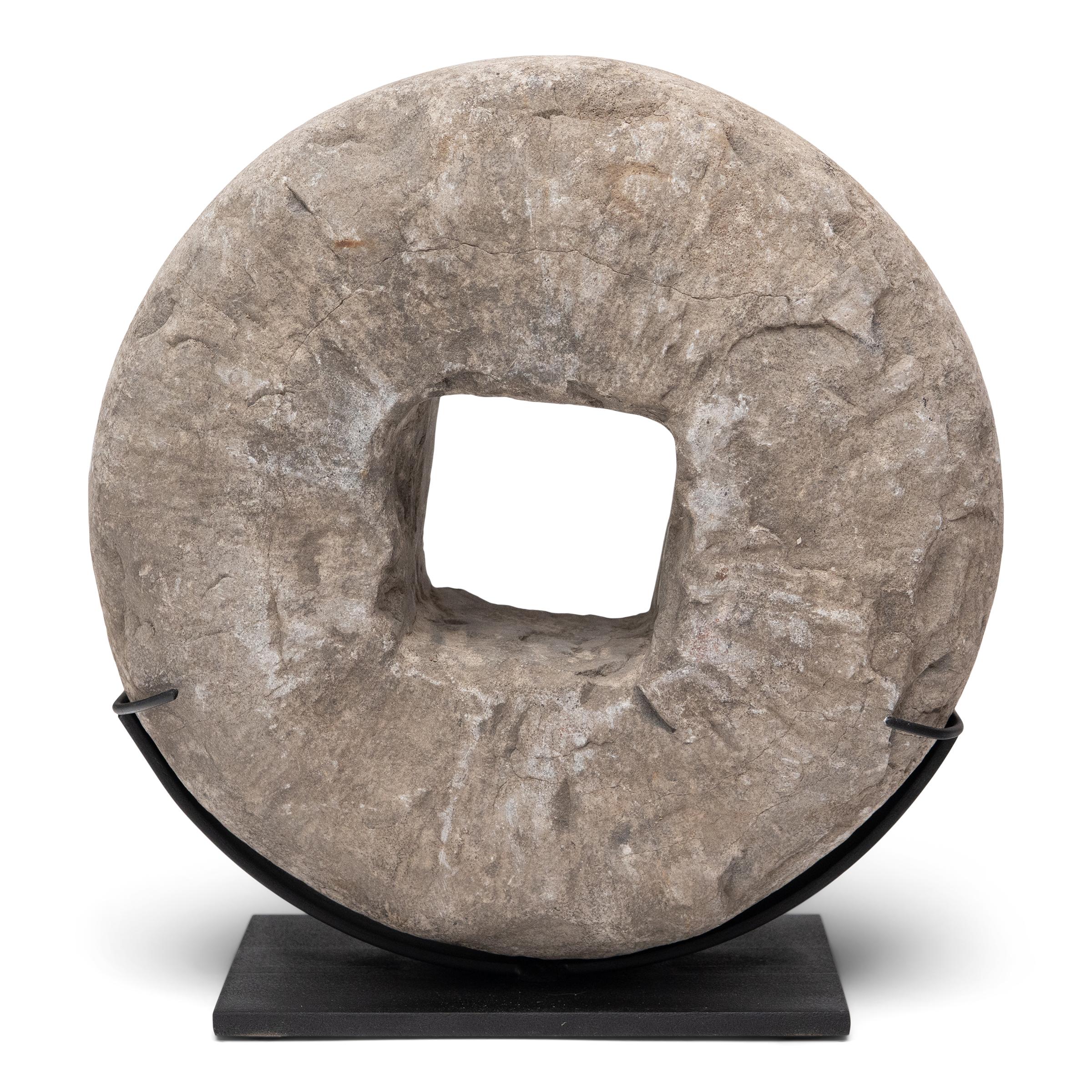 Chinese Prosperity Stone Disc, c. 1900 In Good Condition For Sale In Chicago, IL