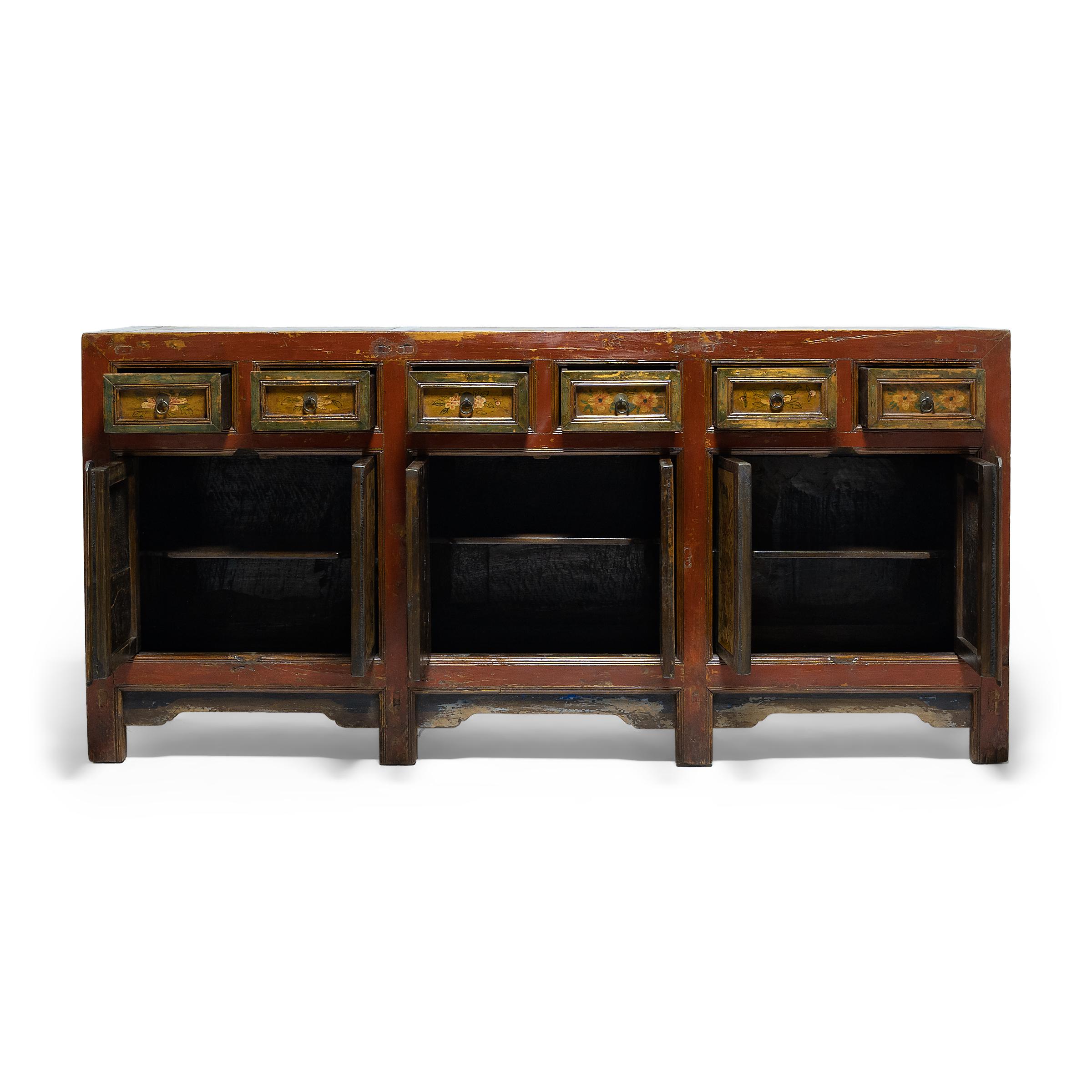 Wood Chinese Provincial Four Seasons Coffer, c. 1900