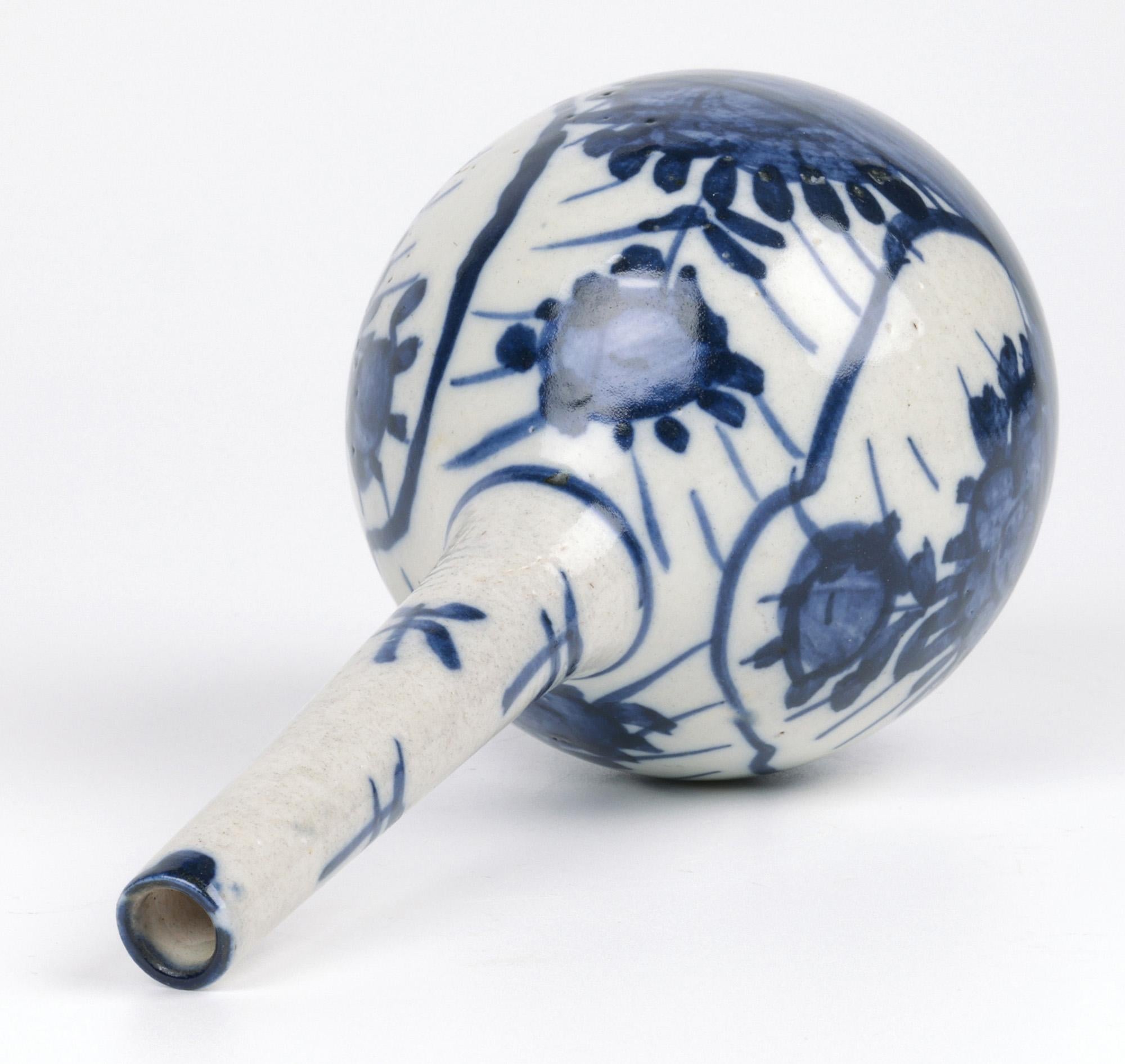 18th Century and Earlier Chinese Provincial Onion Shape Porcelain Bottle Vase For Sale