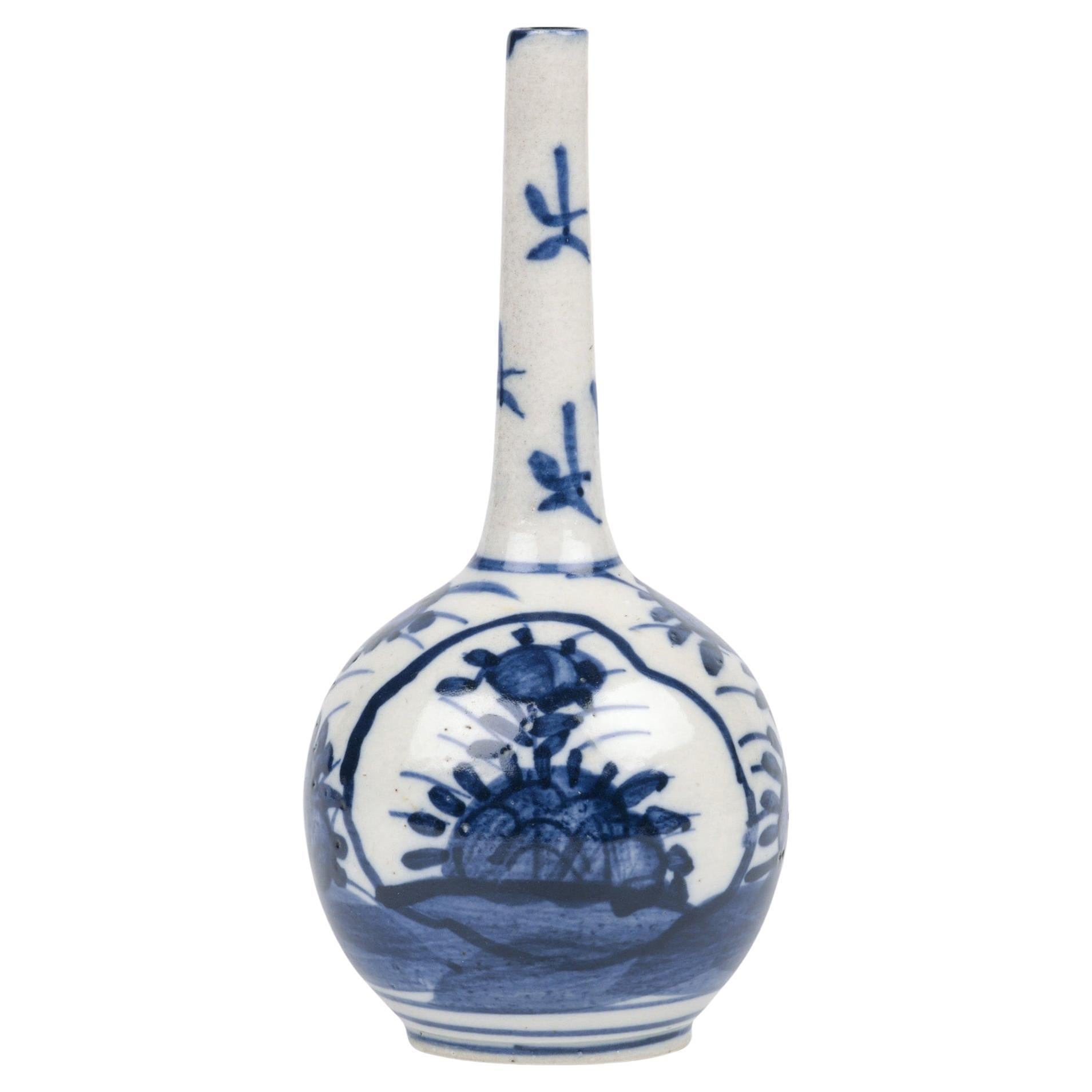 Chinese Provincial Onion Shape Porcelain Bottle Vase For Sale
