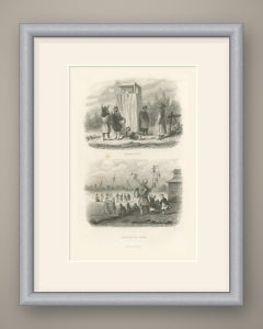 Chinese Puppet Show and Rope Dancers, Antique Steel Engraving, 1859