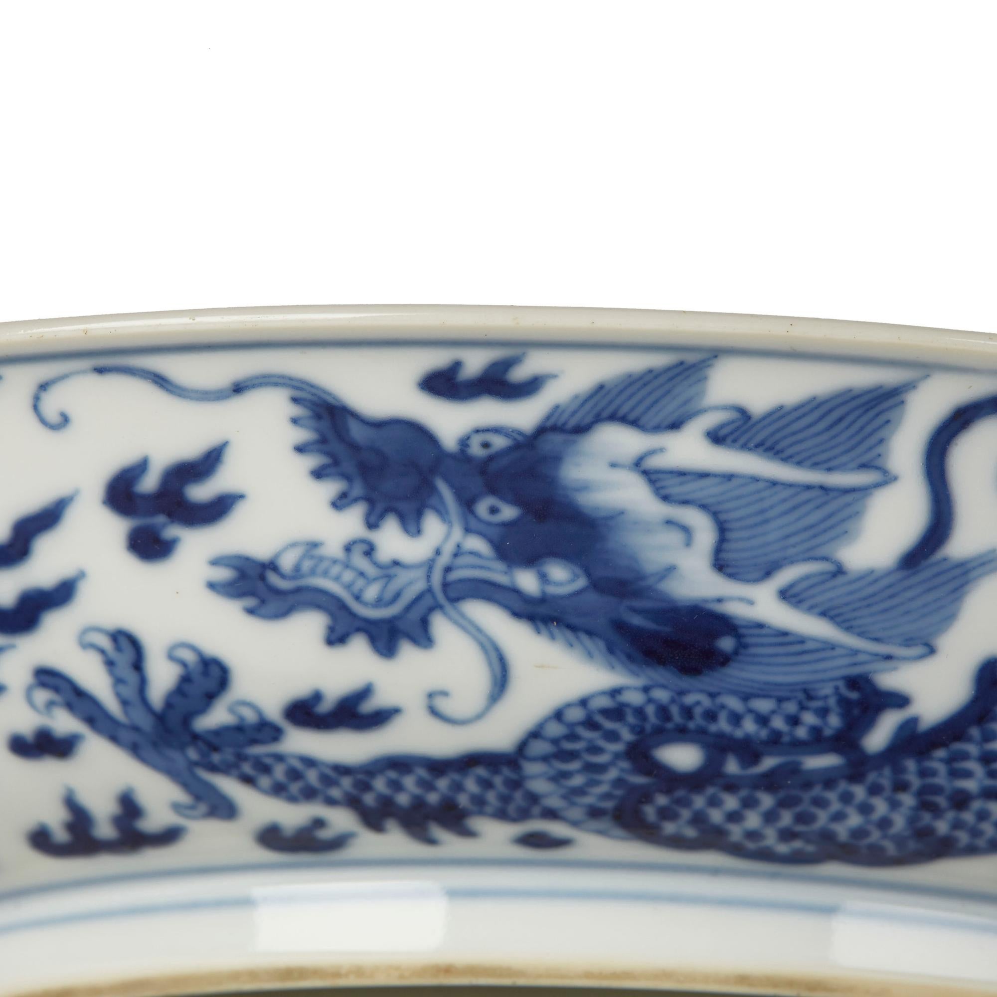 Chinese Qianlong Blue and White Dragon Dish, 1735-1796 4