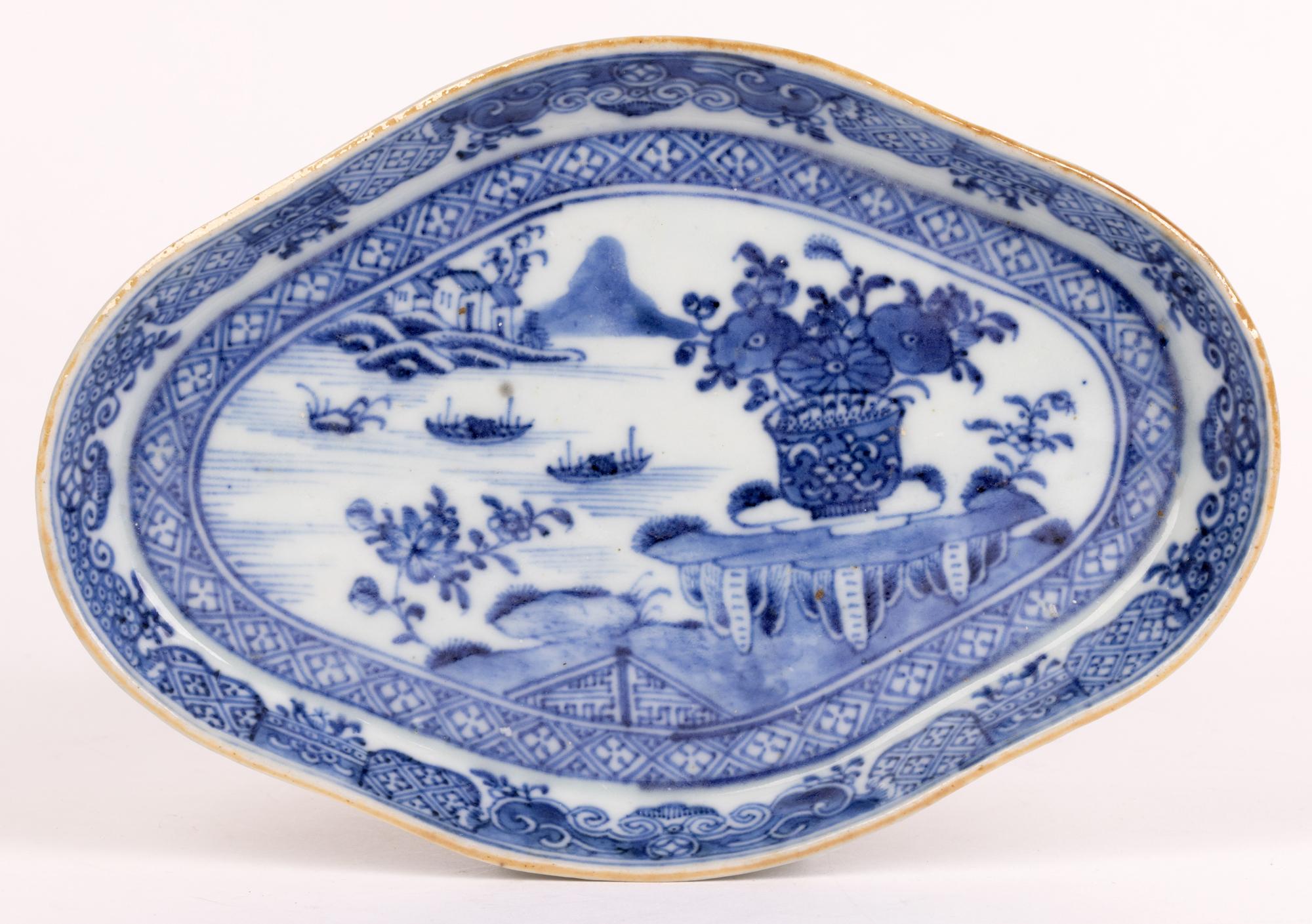Chinese Qianlong Blue & White Water Landscape Porcelain Serving Dish 4