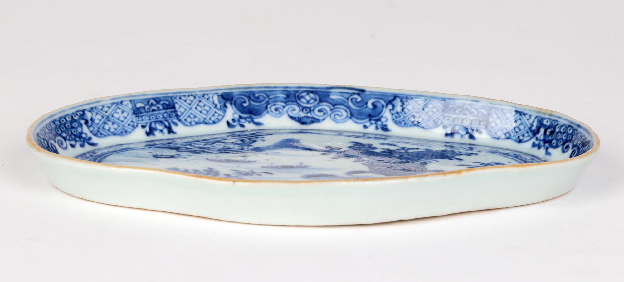 Chinese Qianlong Blue & White Water Landscape Porcelain Serving Dish 5