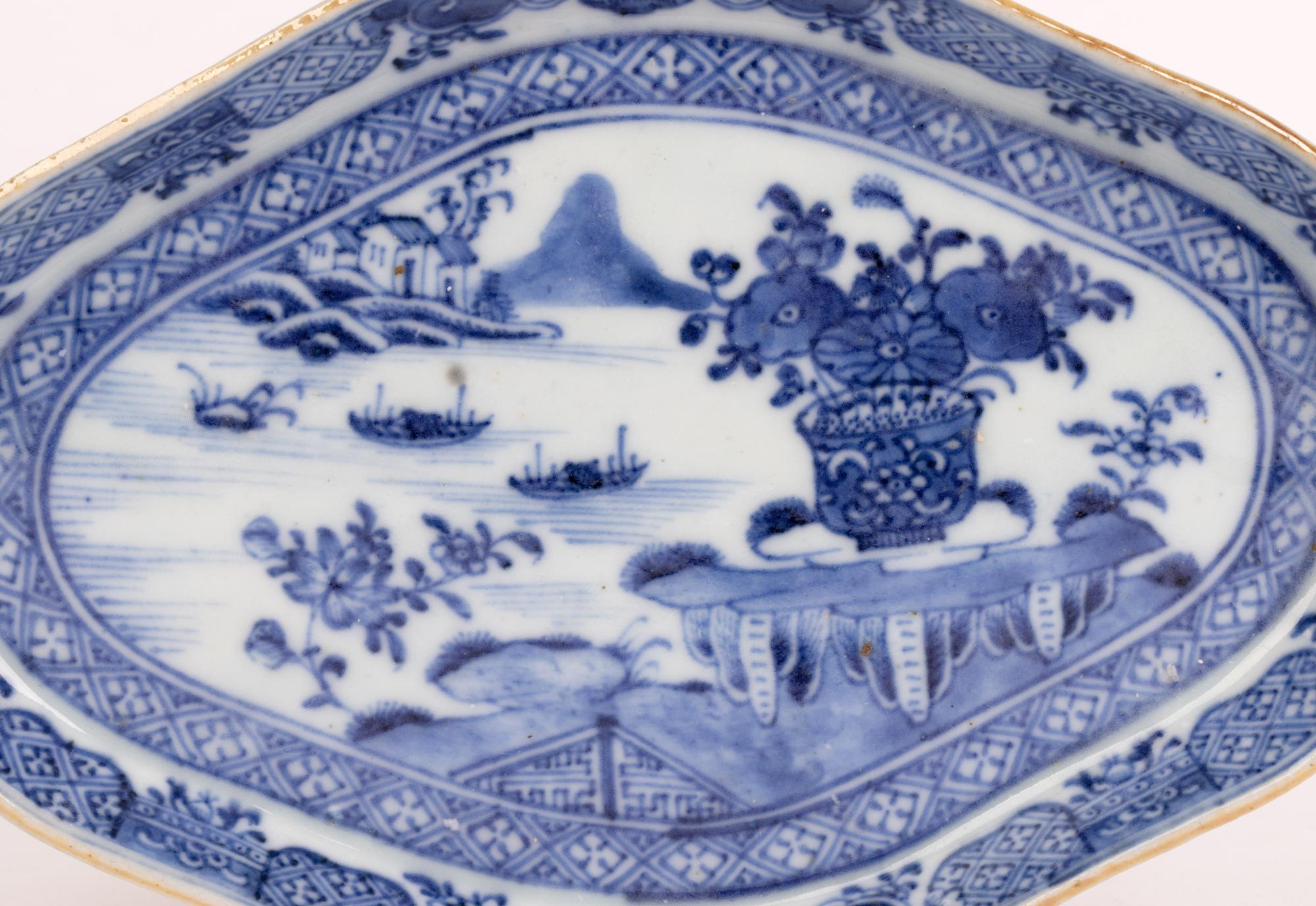 Chinese Qianlong Blue & White Water Landscape Porcelain Serving Dish 6